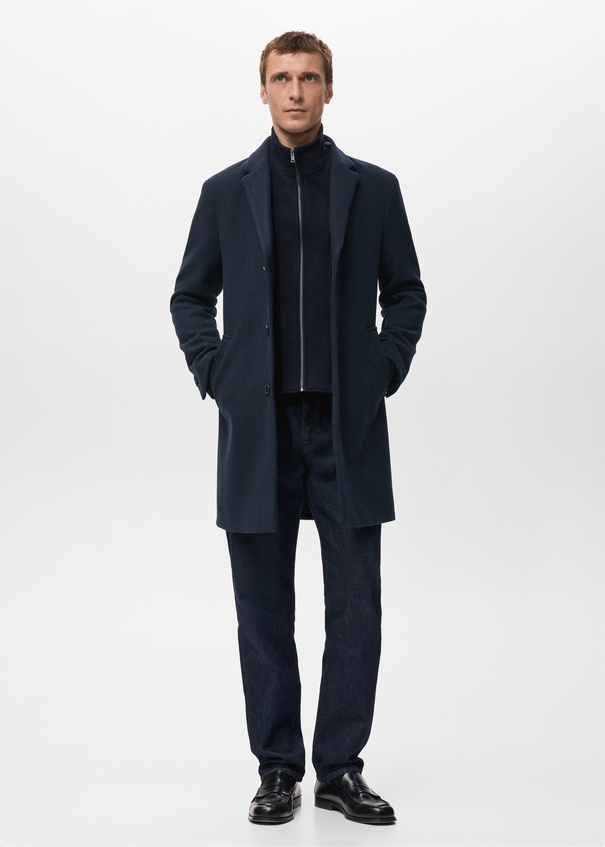 Wool Coat with Detachable Inner Collar - General plane, Navy. Ref: 27041179-00.