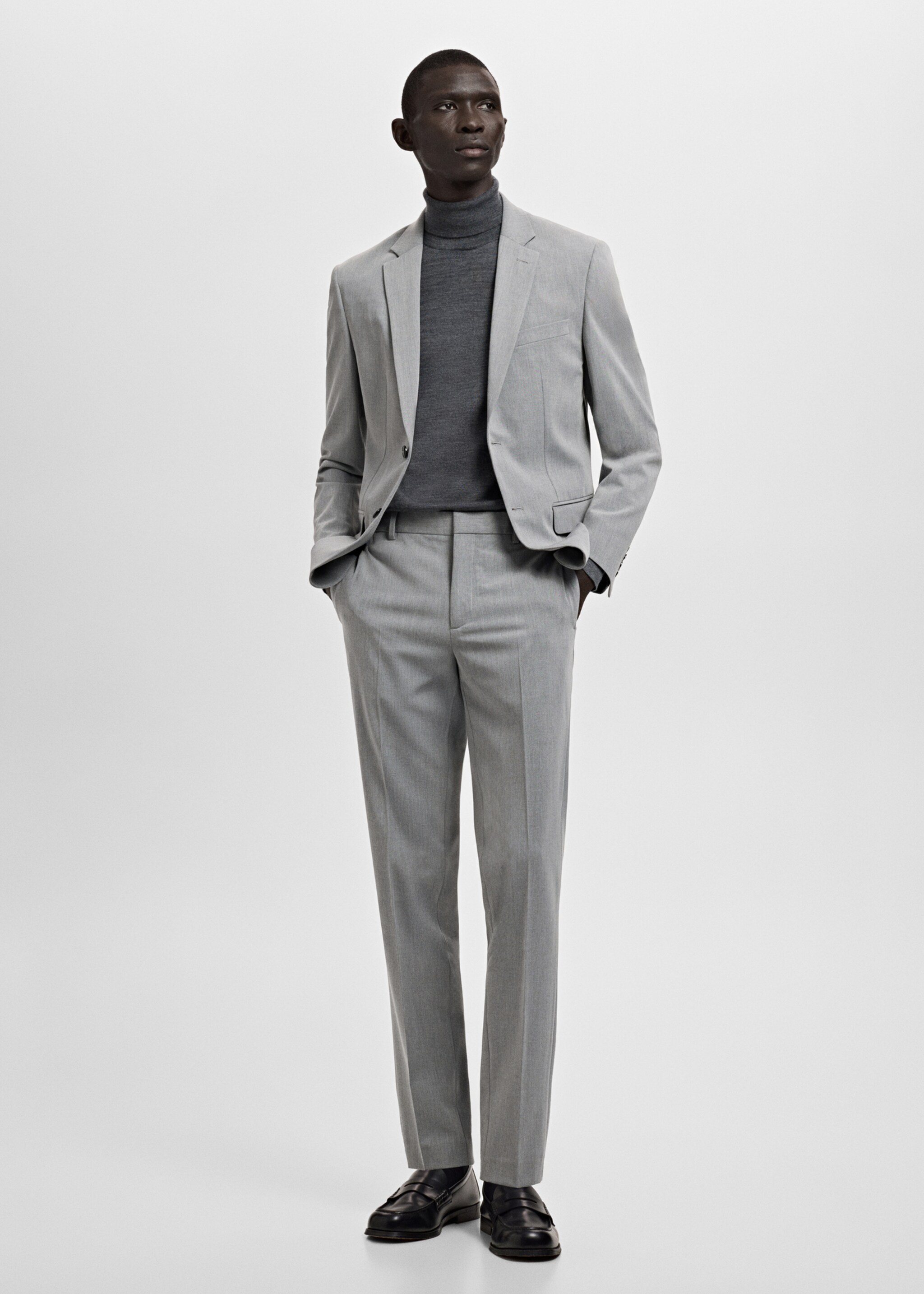 بليزر بدلة سليم فيت بقماش مرن - رؤية عامة, رمادي. Ref: 27041196-00.