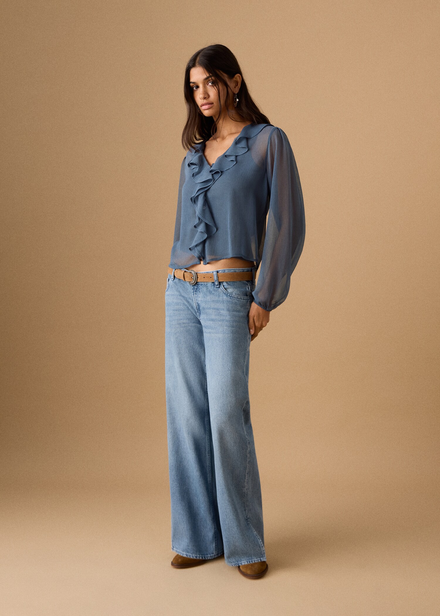 Sheer blouse with ruffles - General plane