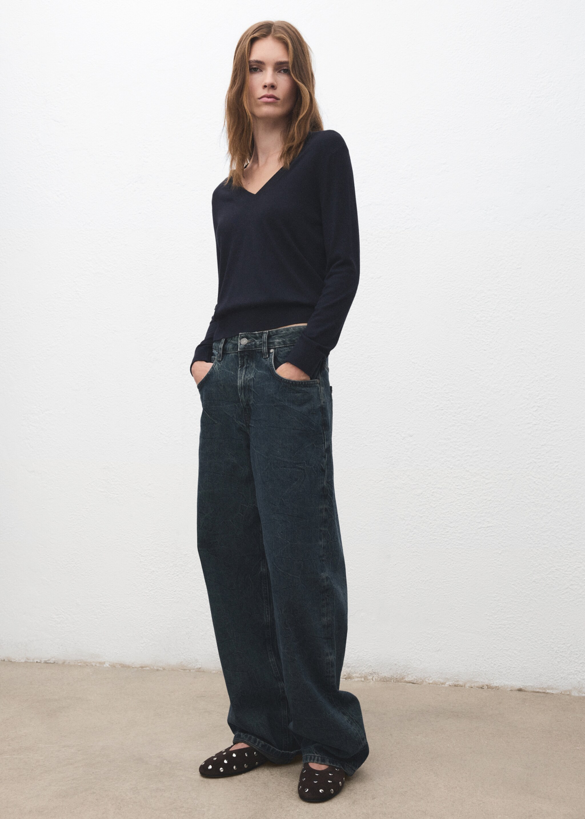 Suede ballet flats with studs - General plane, Chocolate. Ref: 27041242-00.