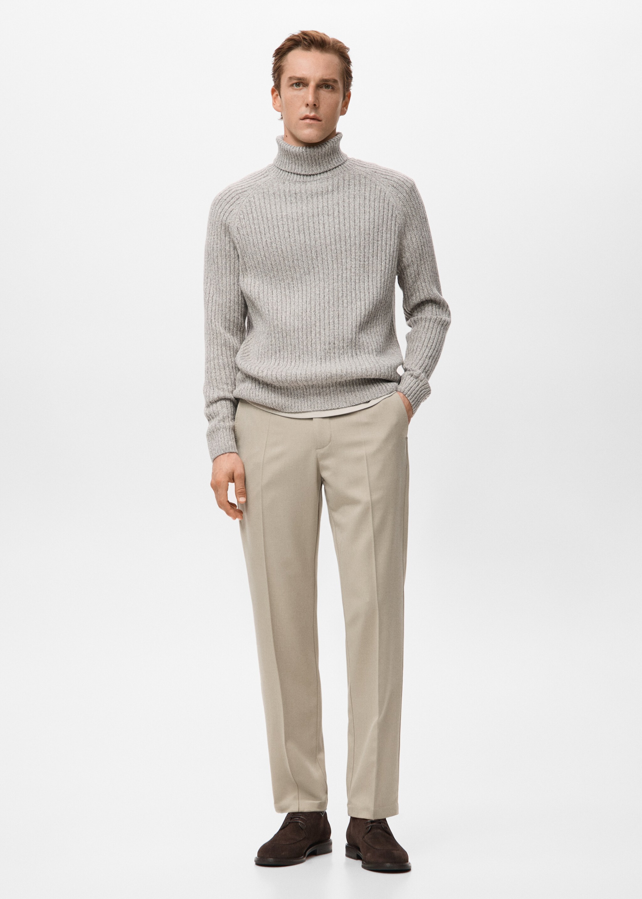 Pull col montant en laine mélangée - Plan général, Beige. Ref: 27041253-00.