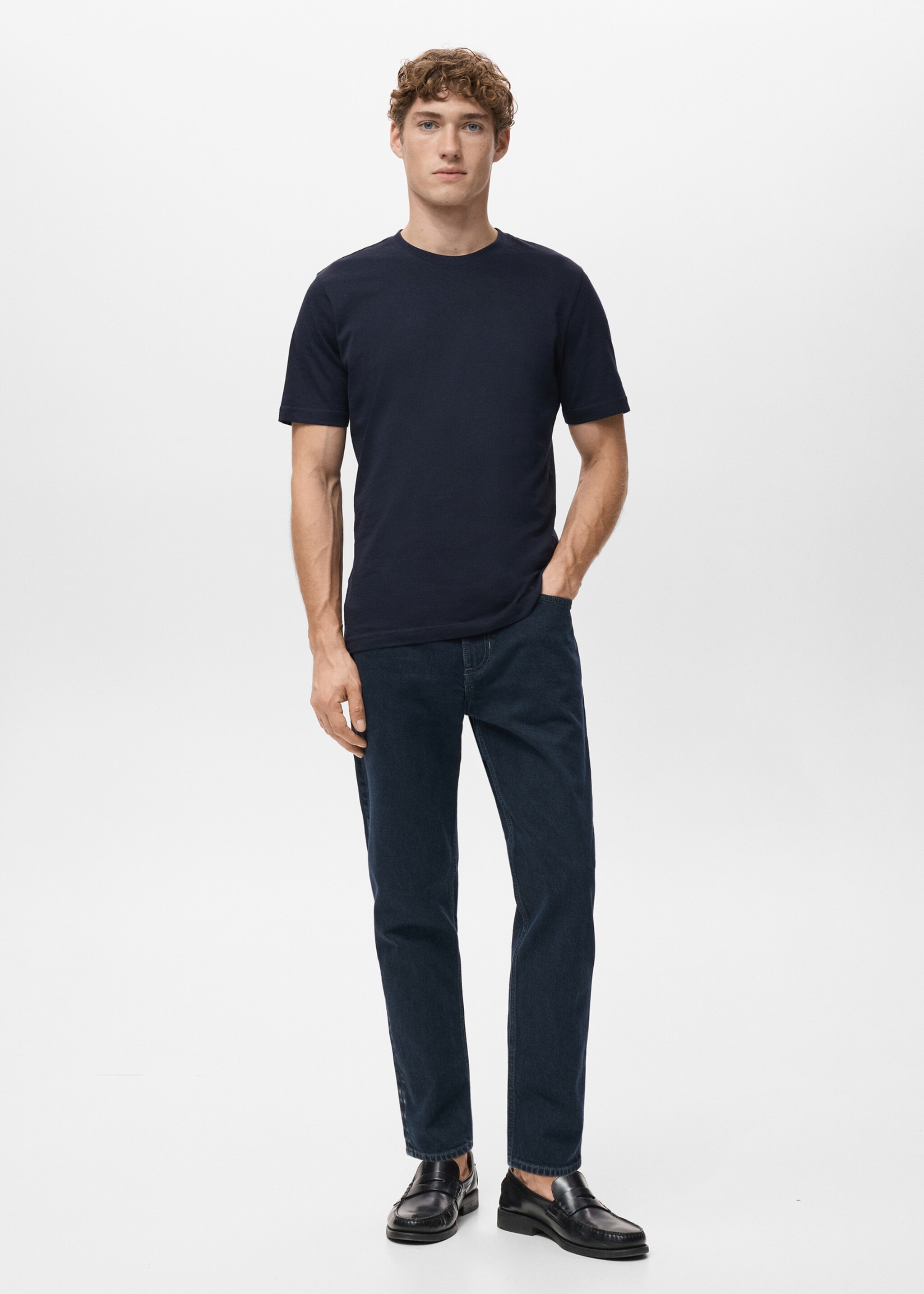 Camiseta slim fit 100% algodón - Plano general, Azul marino. Ref: 27041263-00.