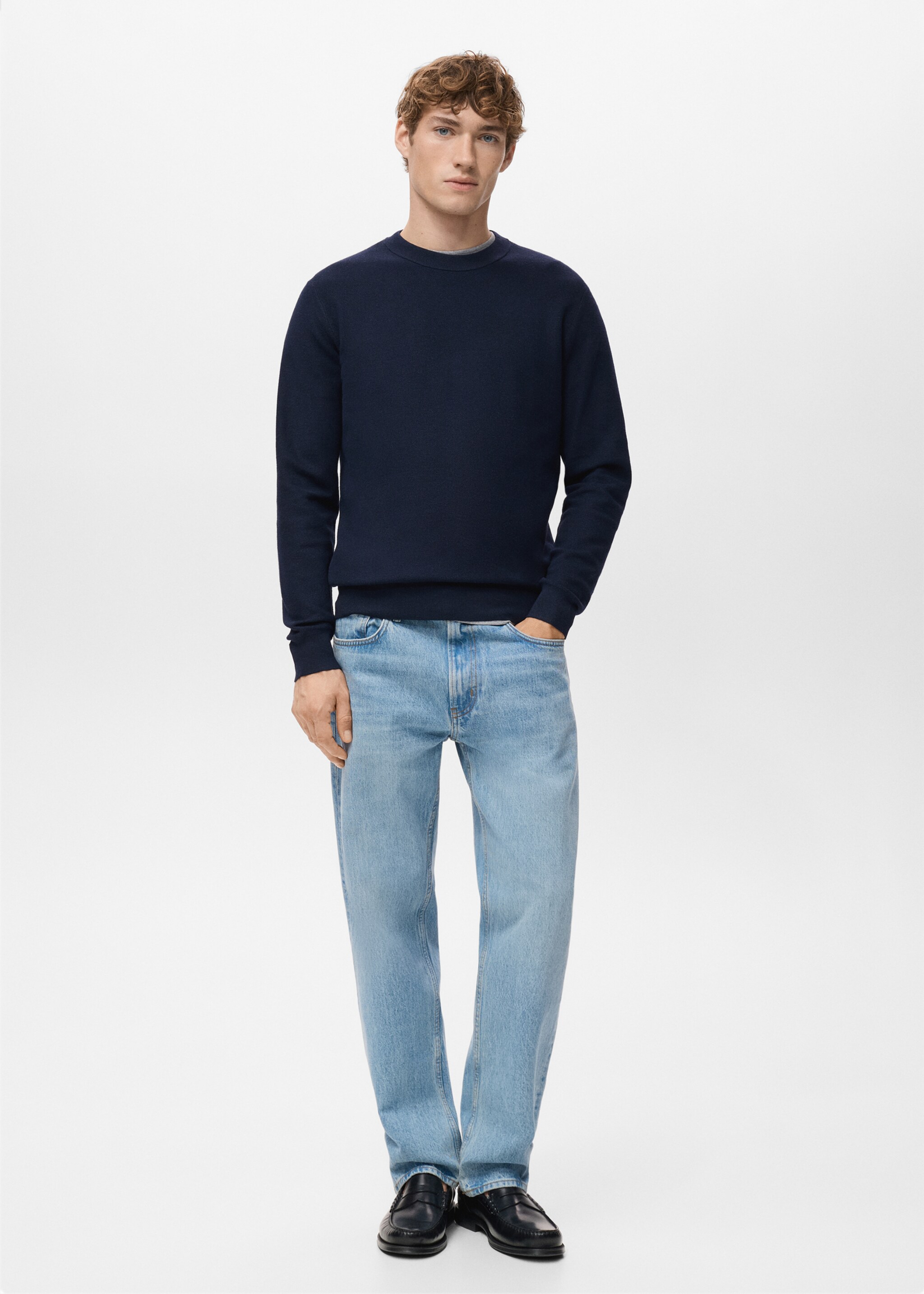 Microstructured cotton knitted sweater - General plane, Navy. Ref: 27041281-00.