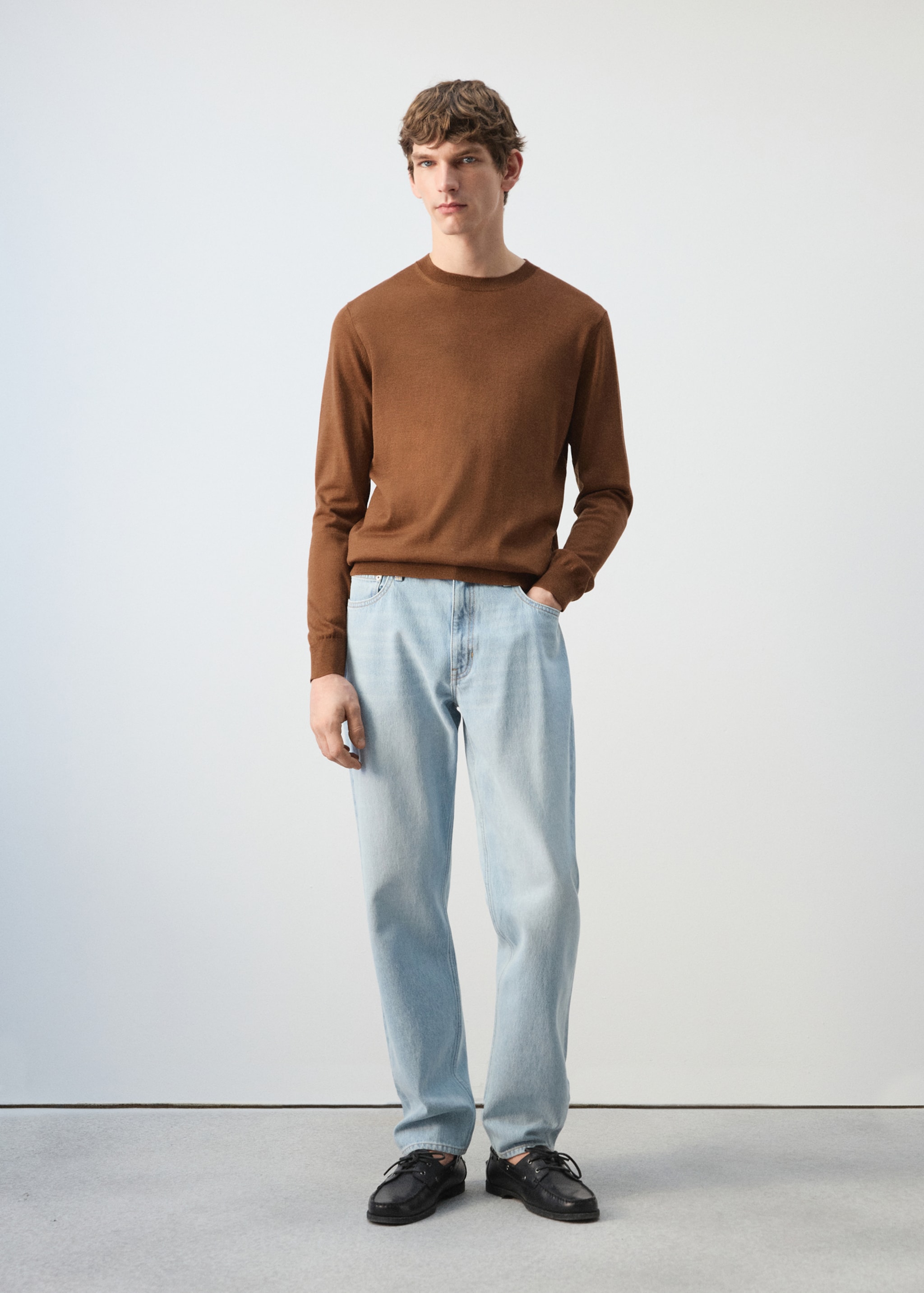 100% wool fine-knit sweater - General plane, Caramel. Ref: 27041284-00.