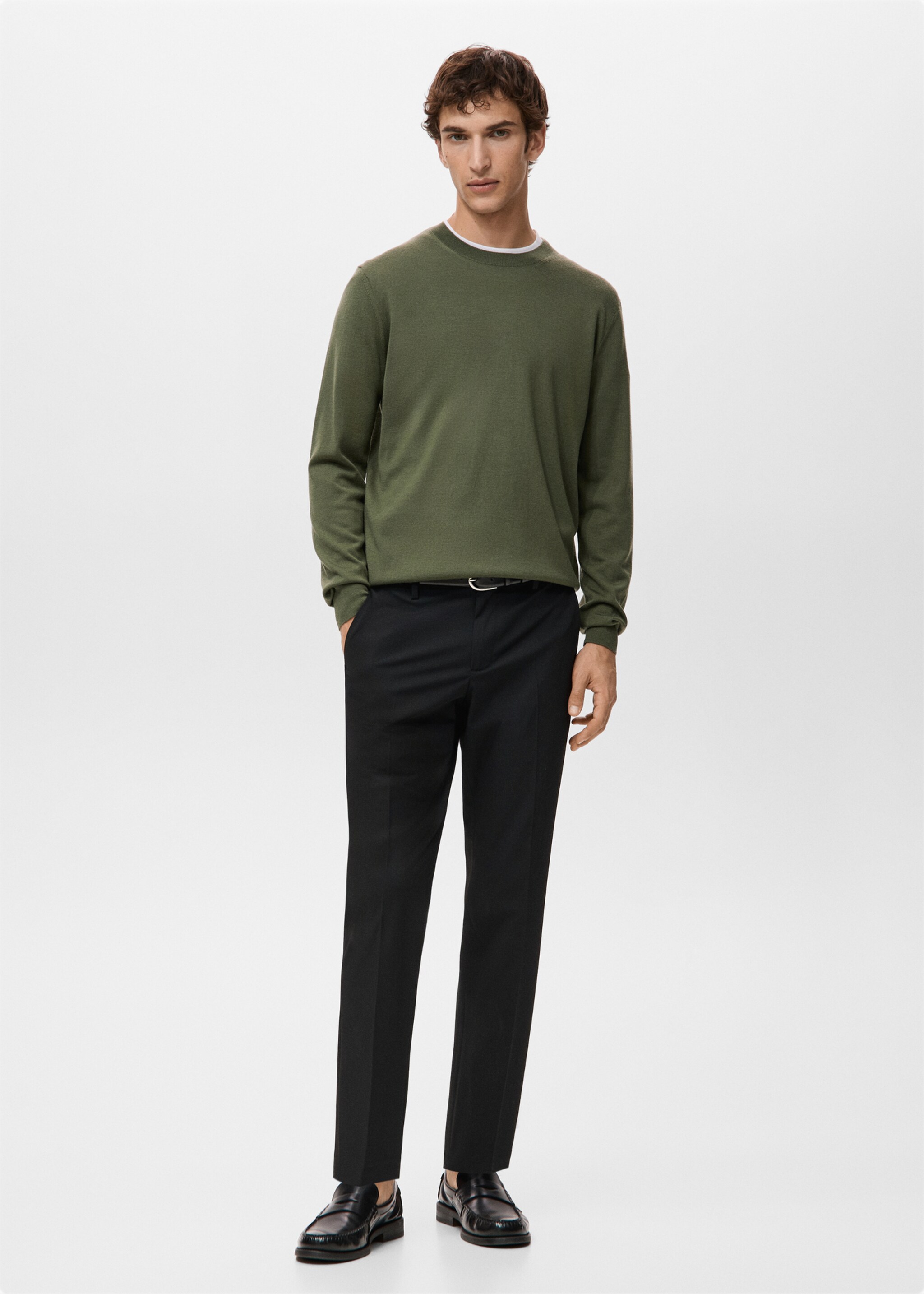 100% merino wool crew neck sweater - General plane, Green. Ref: 27041284-00.