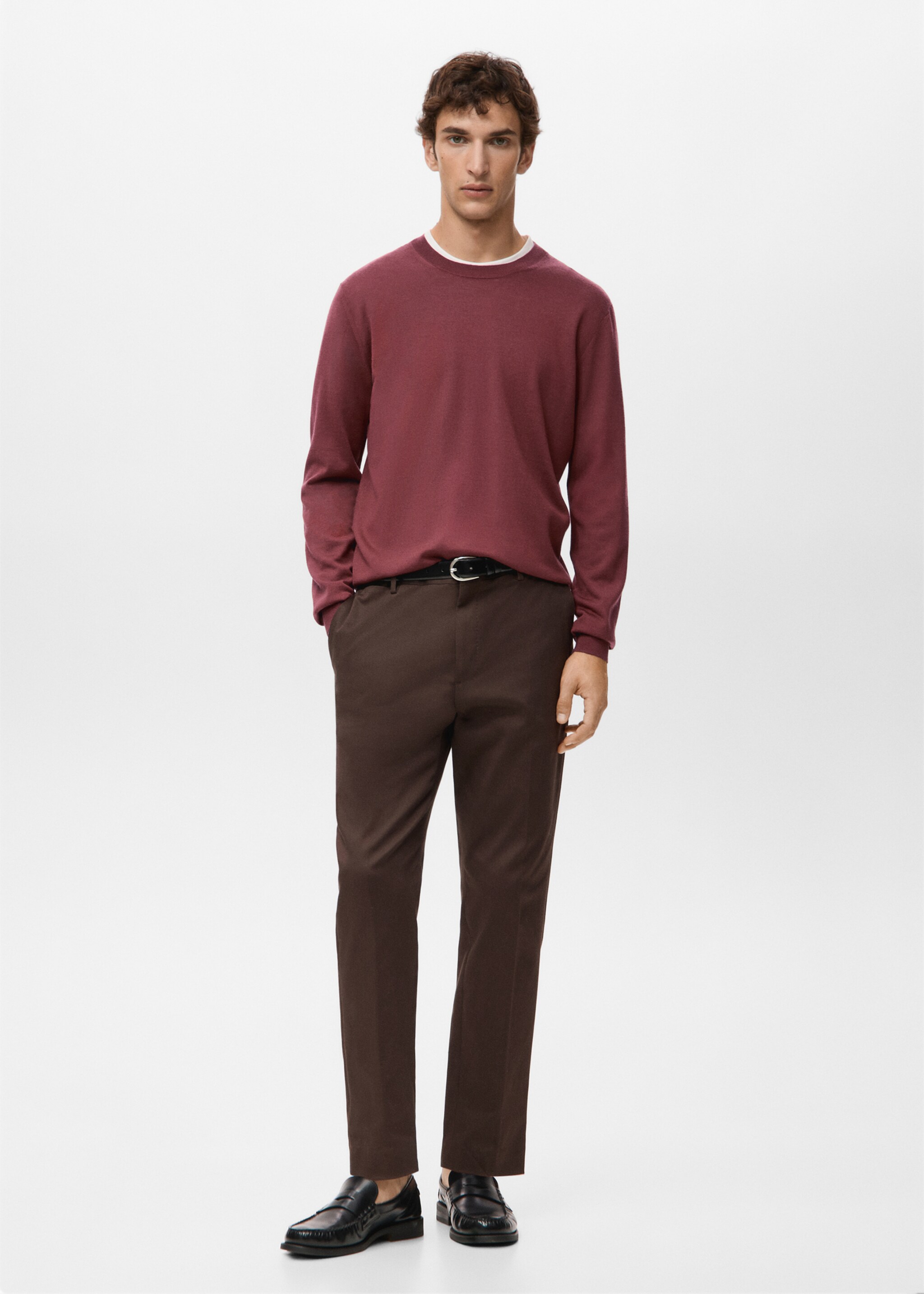 100% merino wool crew neck sweater - General plane, Cherry. Ref: 27041284-00.