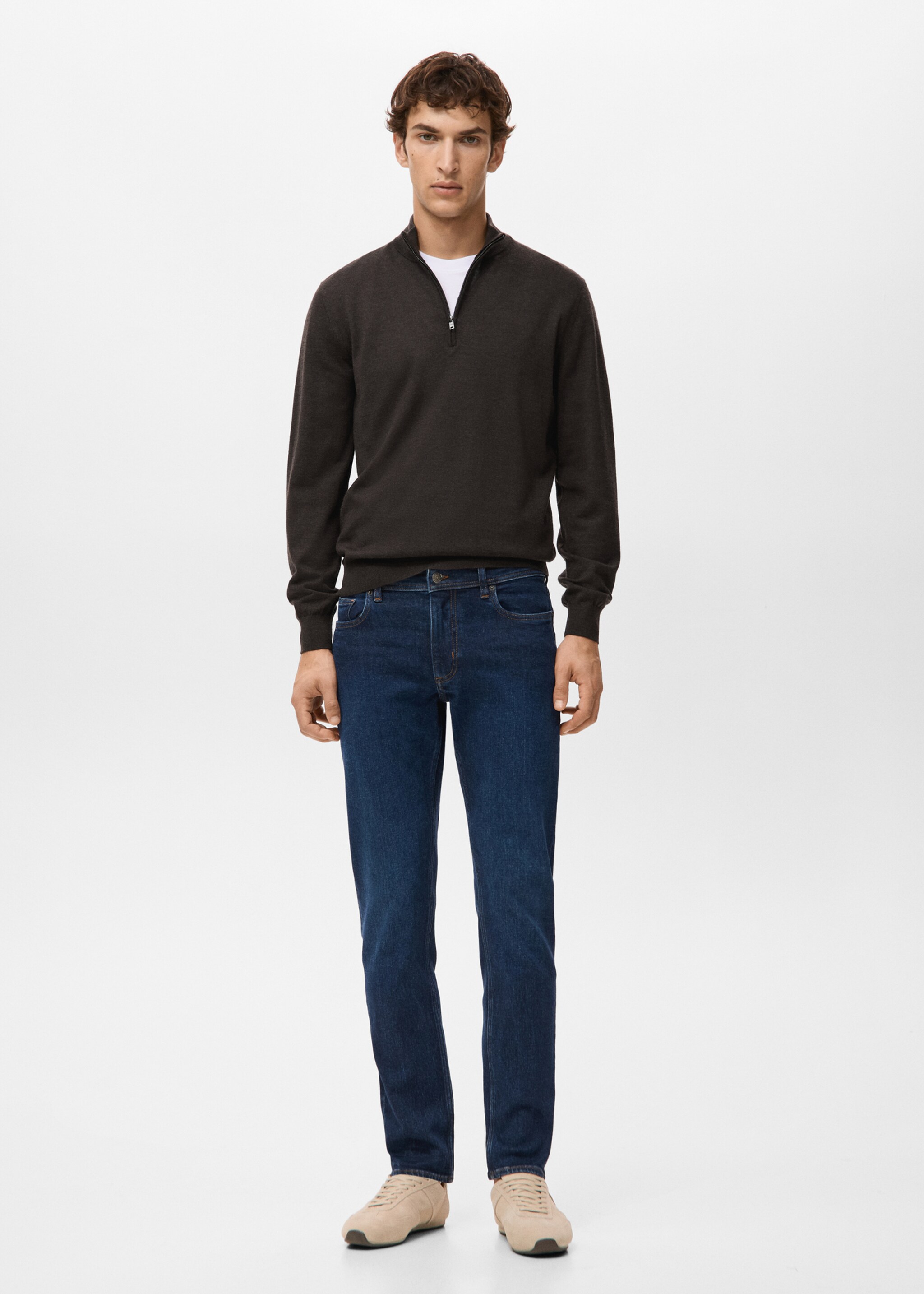 100% merino wool sweater with perkins collar - General plane, Chocolate. Ref: 27041285-00.