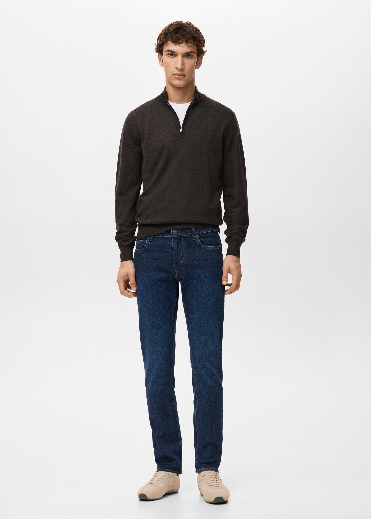 100% merino wool sweater with perkins collar - General plane