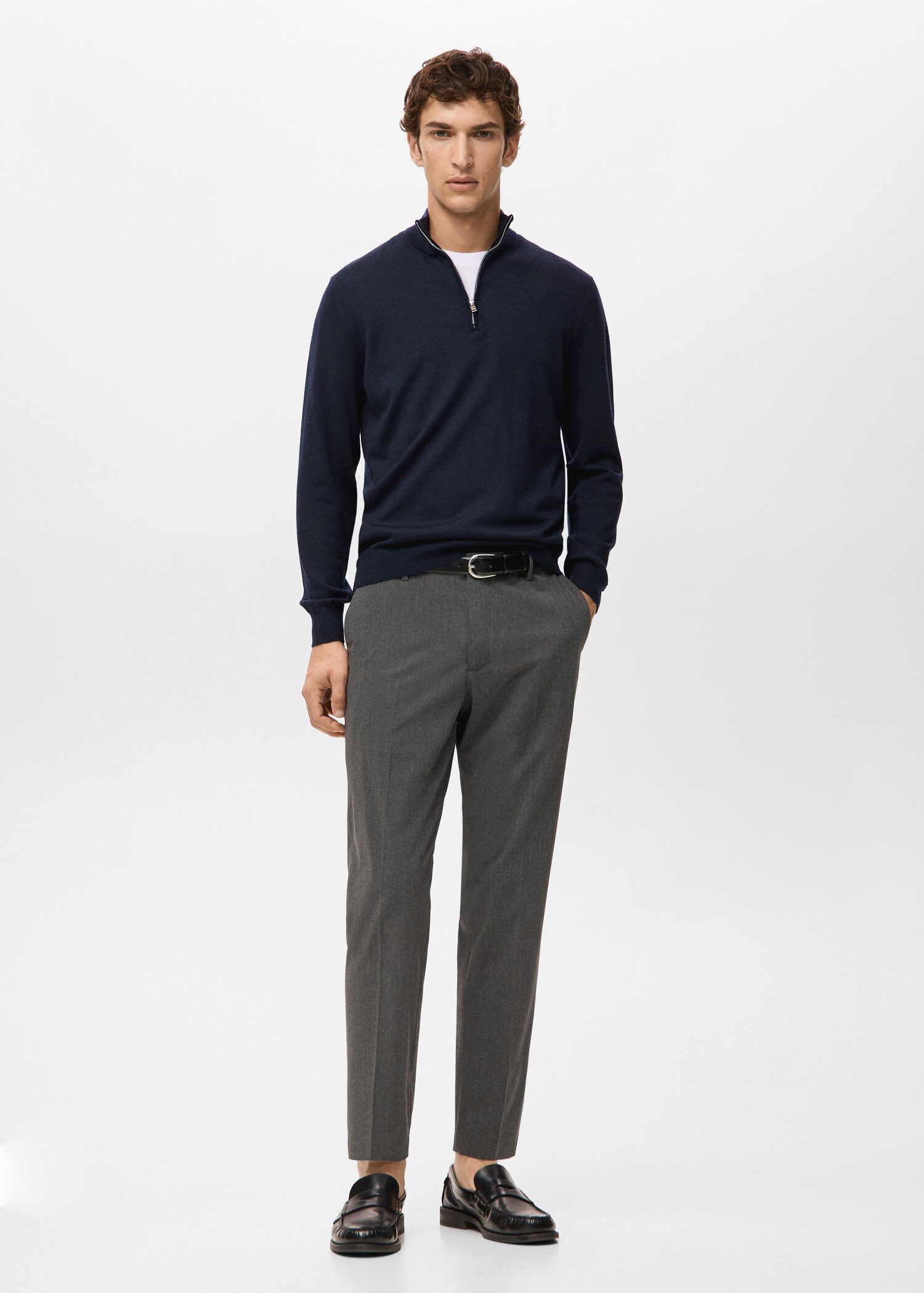 100% merino wool sweater with perkins collar - General plane