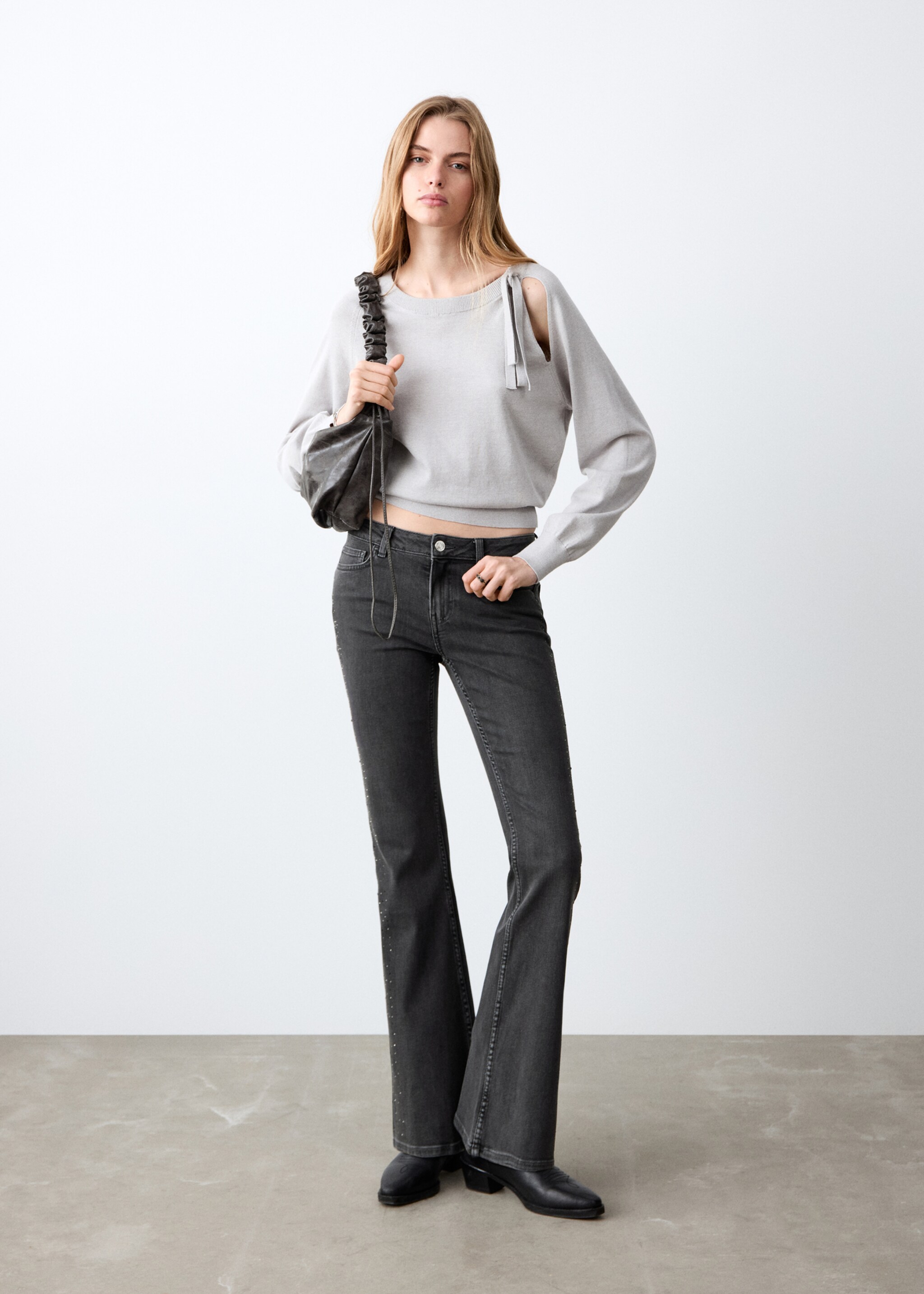 Rhinestone flare jeans - General plane, Black denim. Ref: 27041307-00.