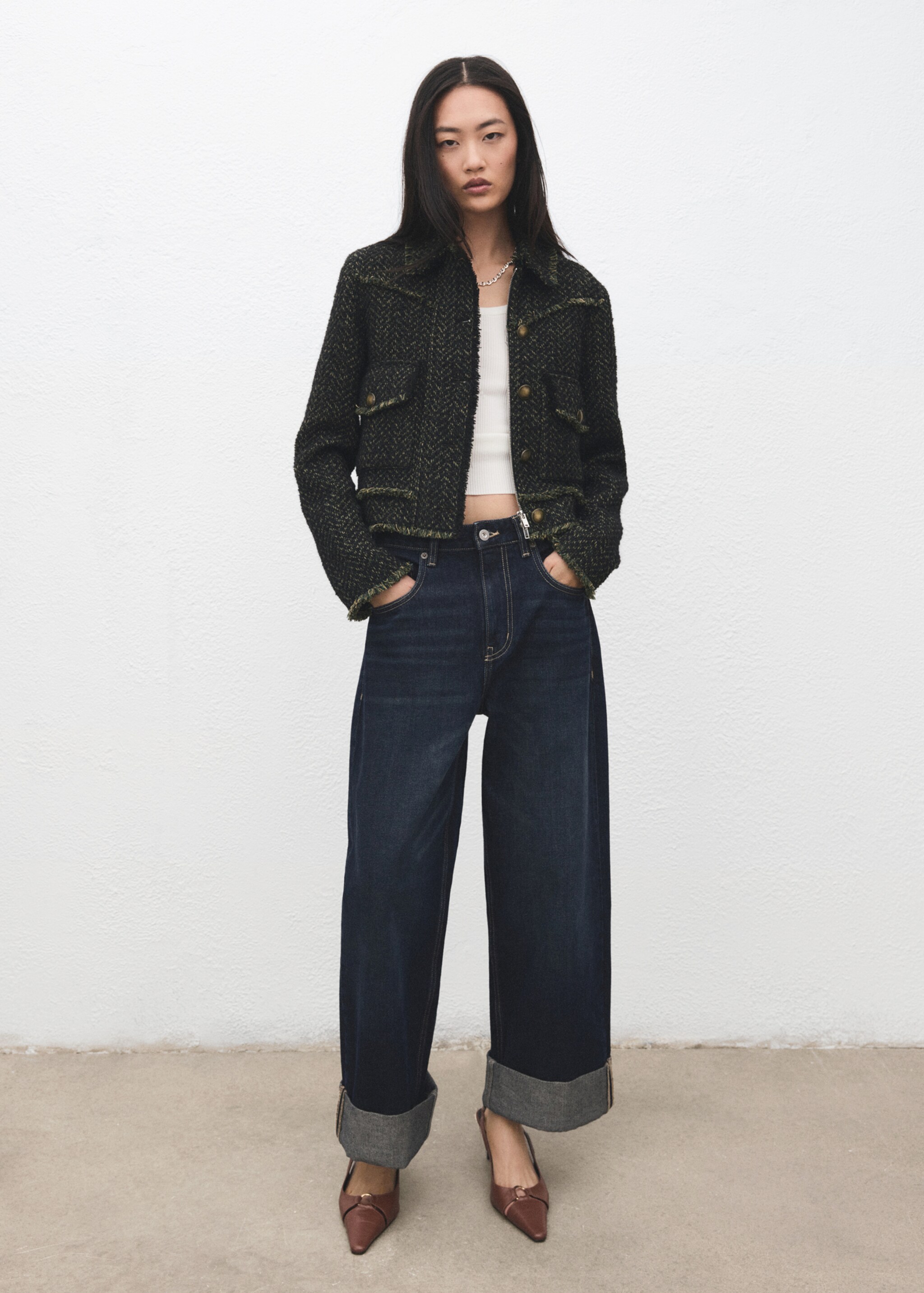 Tweed jacket with lapel collar - رؤية عامة, أخضر. Ref: 27041323-00.