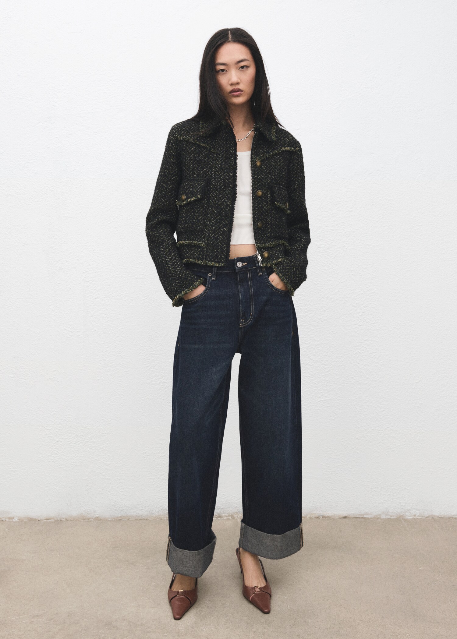 Tweed jacket with lapel collar - رؤية عامة