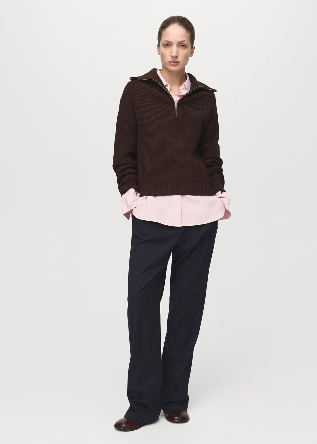 Mango Sweater with contrasting zipper collar