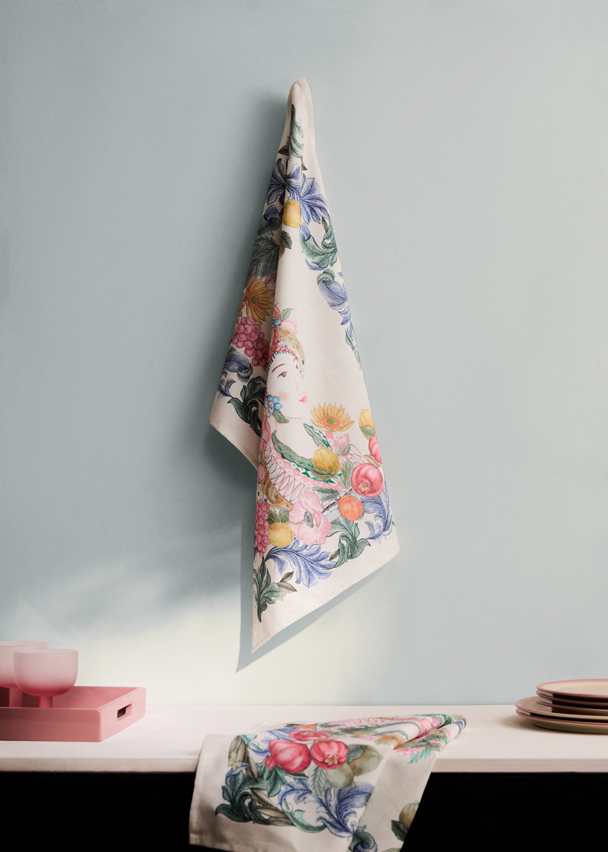 Küchenhandtücher mit Obstmuster - Allgemeine Ansicht, Ecru. Ref: 27041342-00.