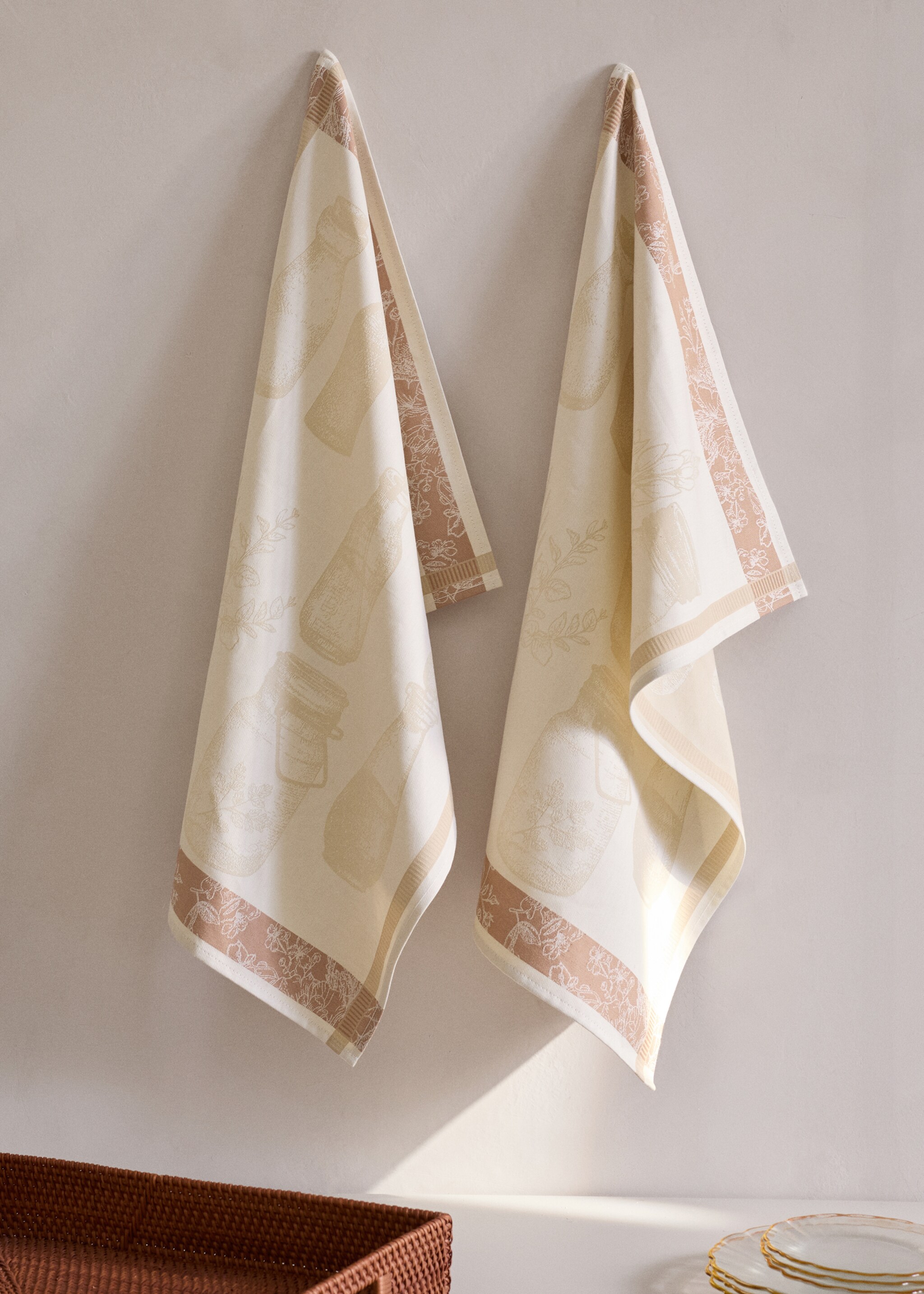 Πετσέτες κουζίνας βαμβάκι ζακάρ λουλούδια - Γενικό πλάνο, Ροδακινί. Ref: 27041520-00.