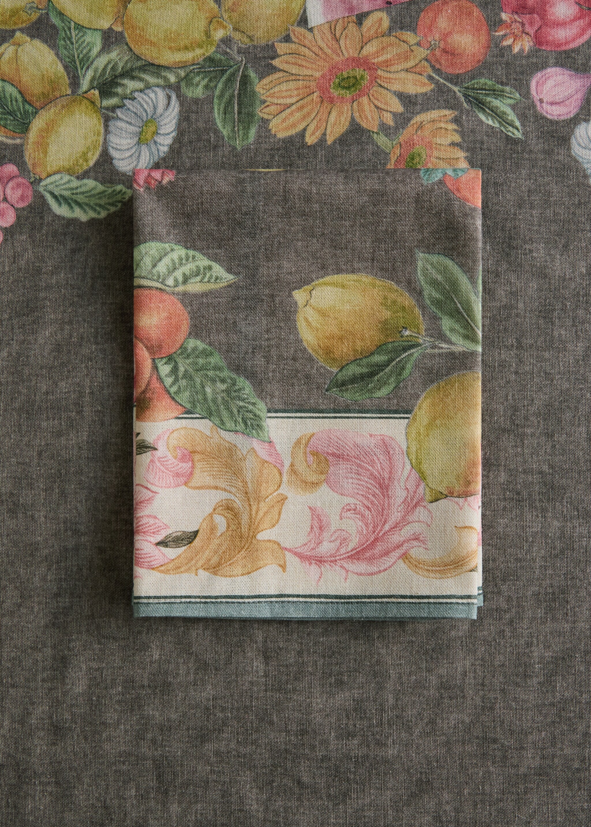 Baumwoll-Leinen-Servietten mit Fruchtprint - Allgemeine Ansicht, Grün. Ref: 27041534-00.