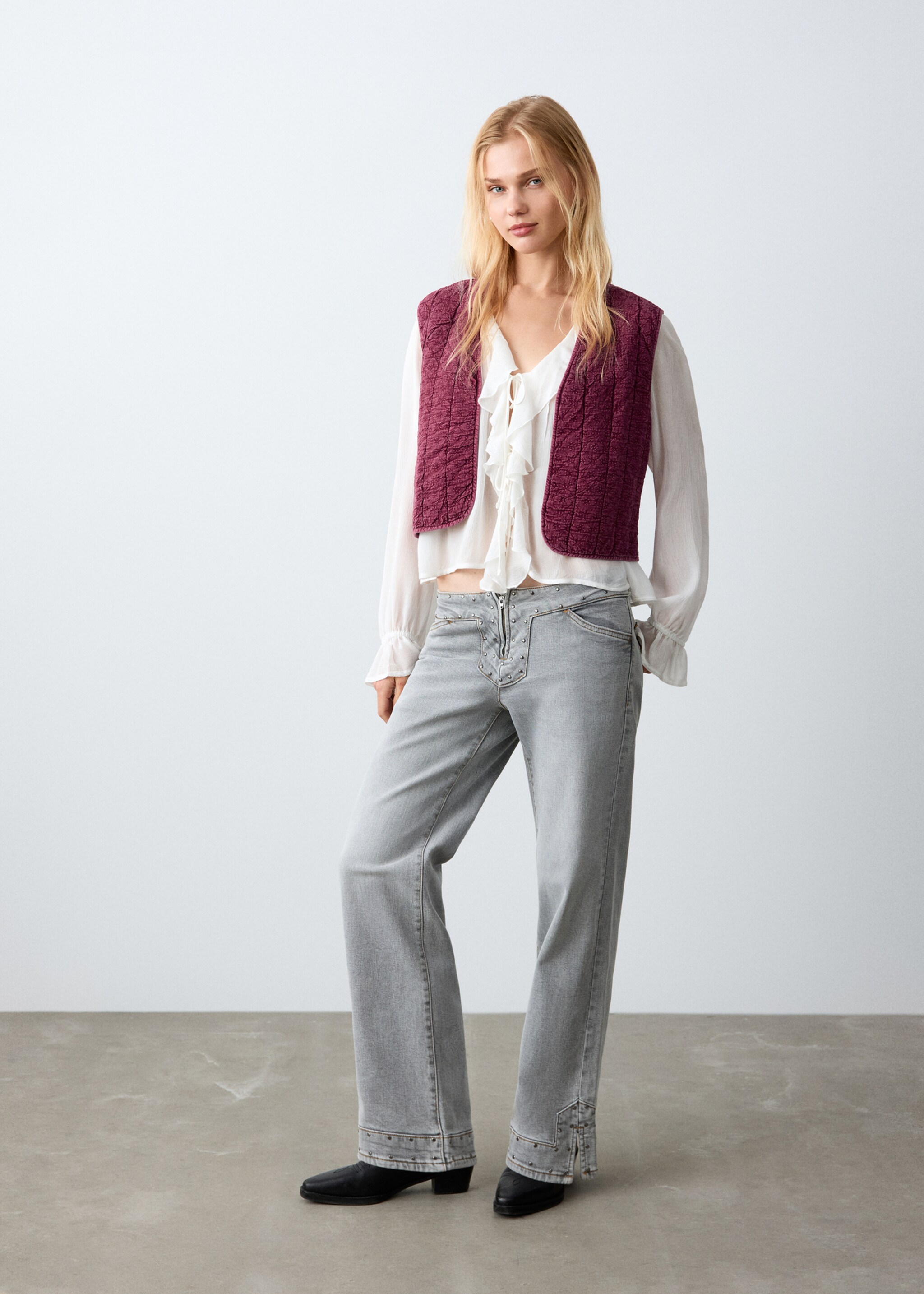 Embroidered quilted gilet - General plane, Burgundy. Ref: 27042544-00.