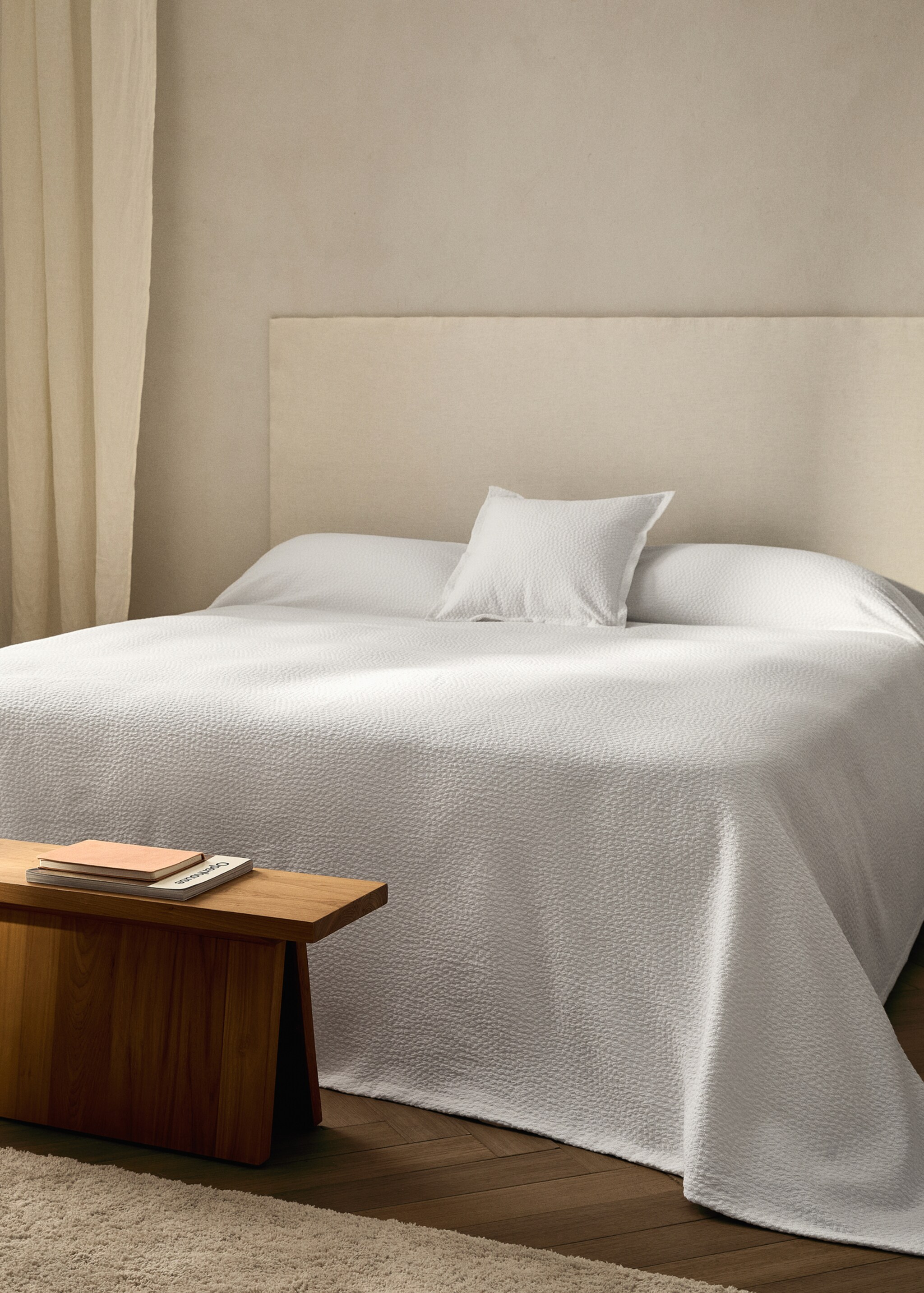 Jacquard cotton textured bedspread for 130/150 cm bed - General plane, White. Ref: 27043292-00.