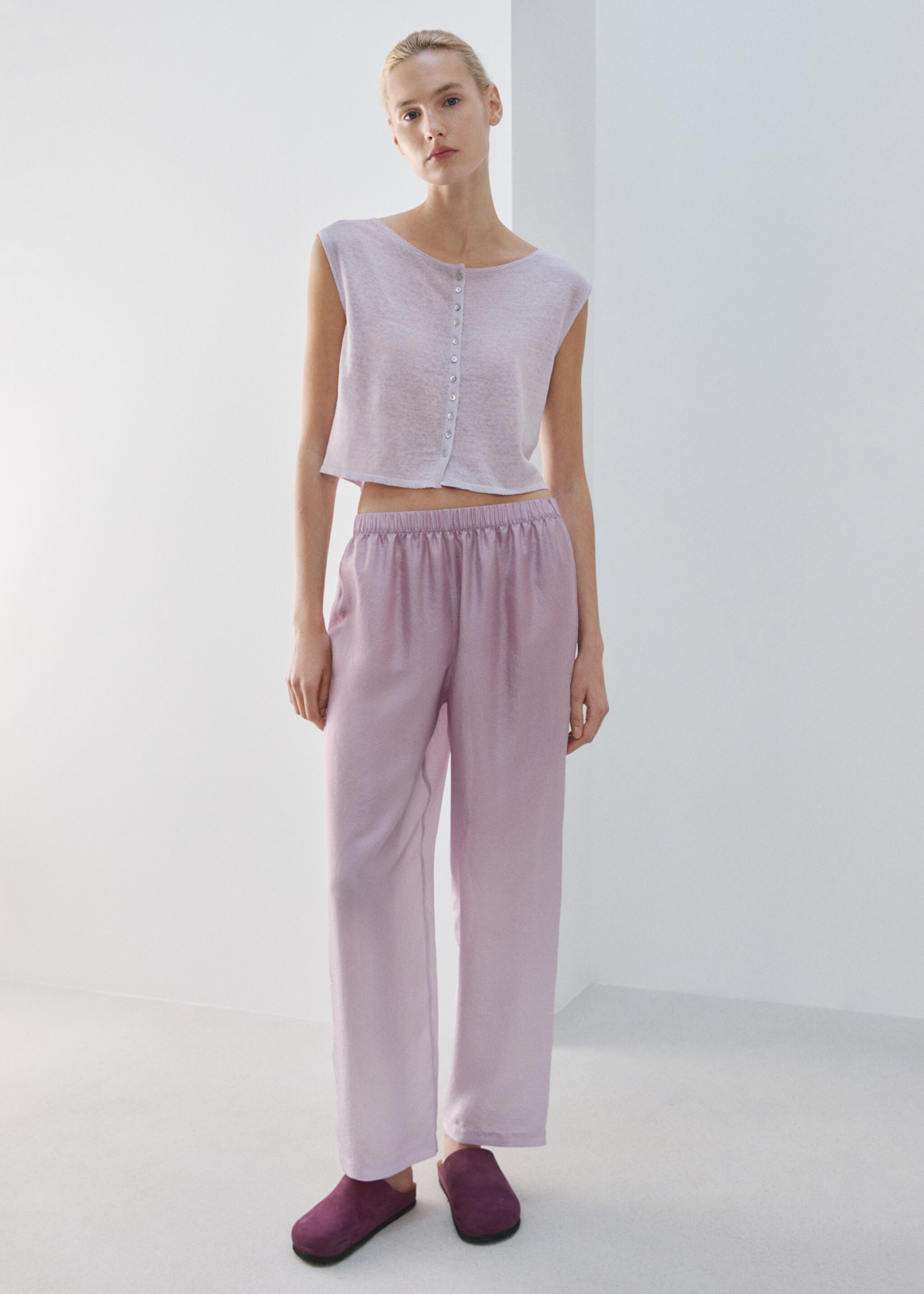 Fine knit short-sleeve cardigan - General plane, Lilac. Ref: 27043315-00.