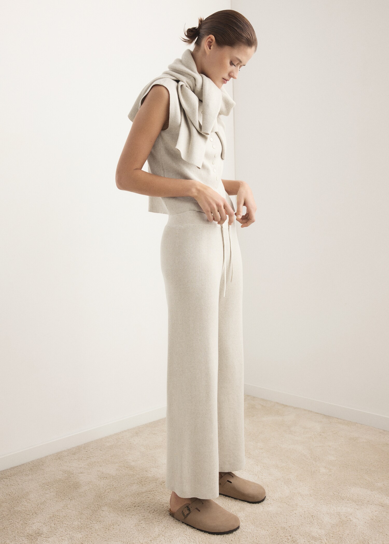 Lange Hose aus fließendem Baumwoll-Leinen-Stoff - Allgemeine Ansicht