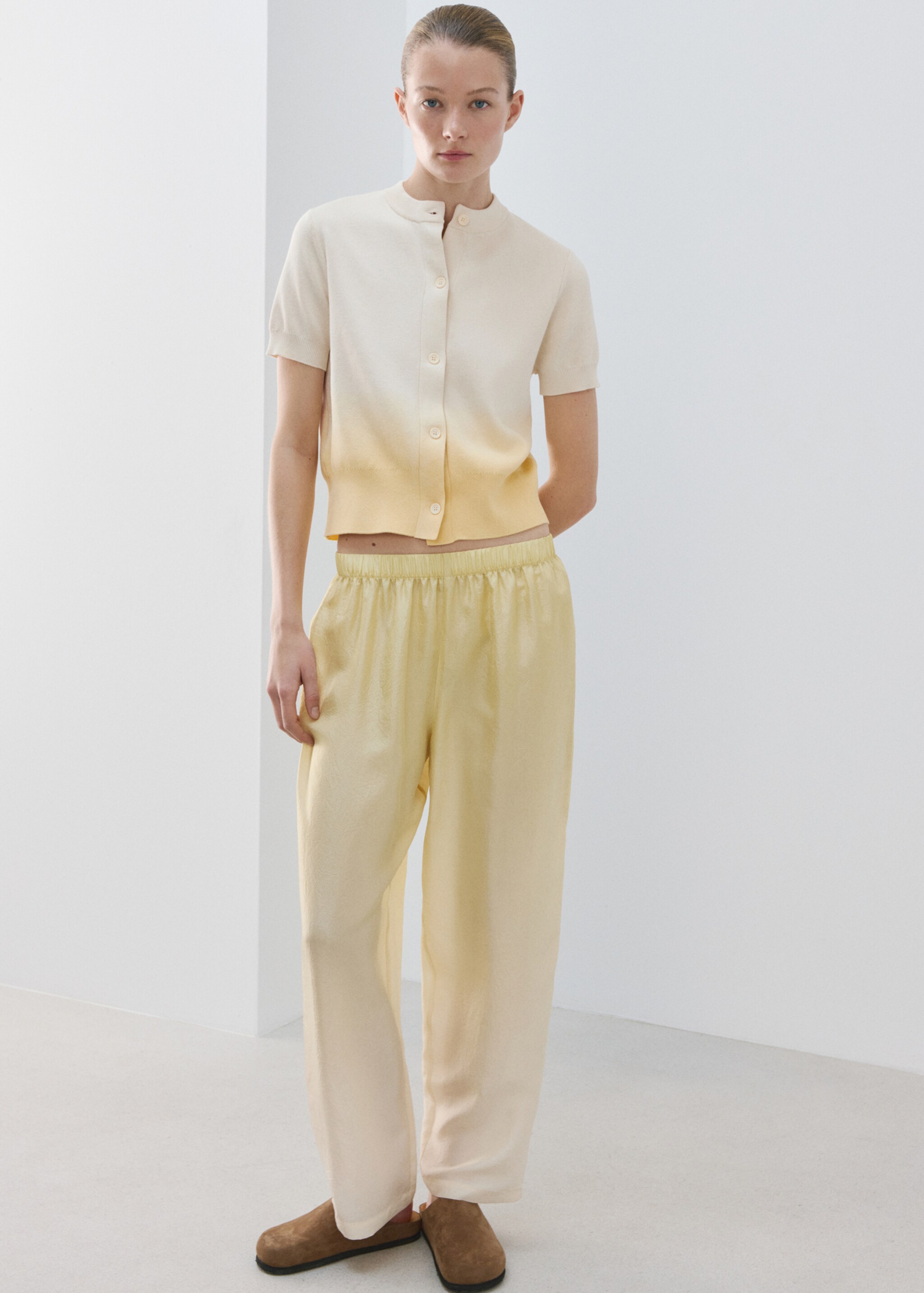 Cardigan dégradé 100 % coton - Plan général, Jaune pastel. Ref: 27043319-00.