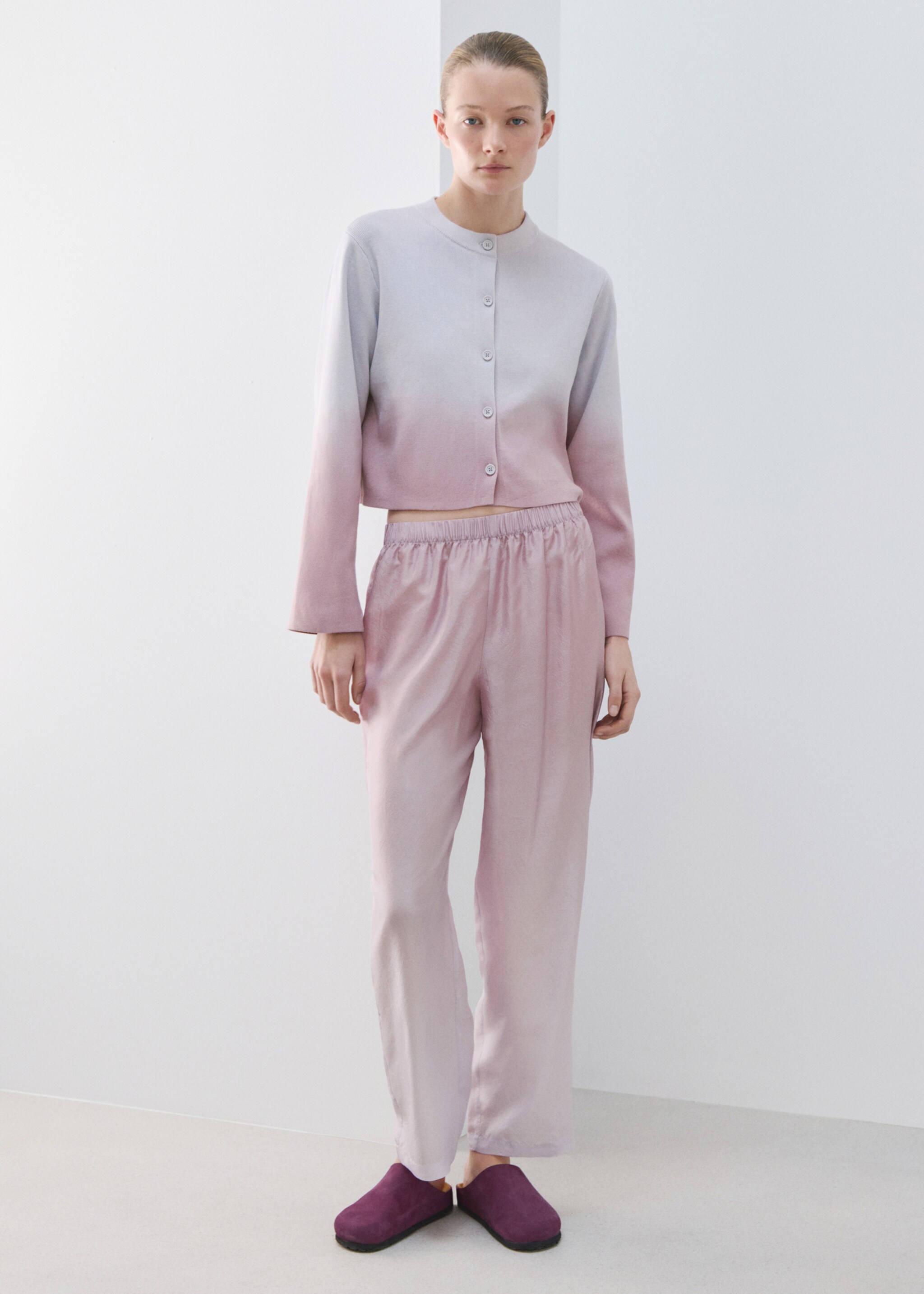 Cardigan dégradé 100 % coton - Plan général, Lilas. Ref: 27043320-00.