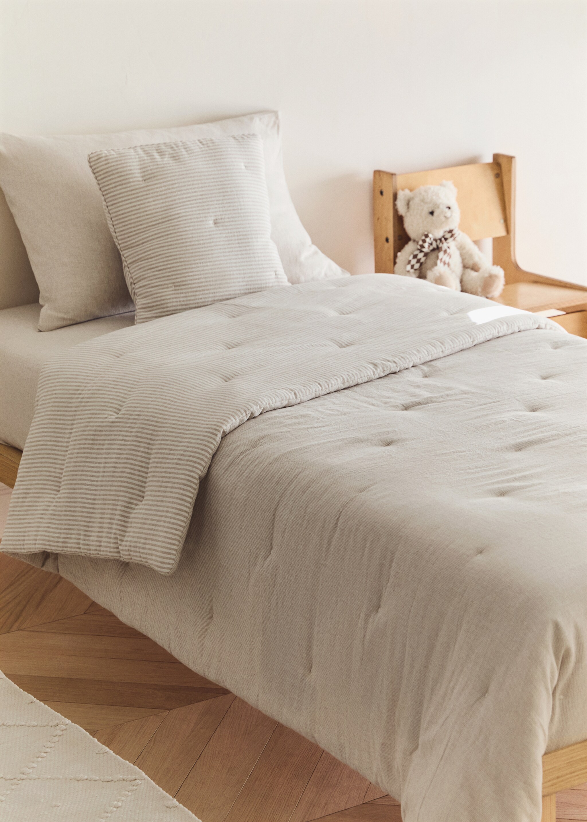 Kołdra dziecięca z bawełny i lnu w paski na łóżko 90 cm - Plan ogólny, Piaskowy. Ref: 27044056-00.