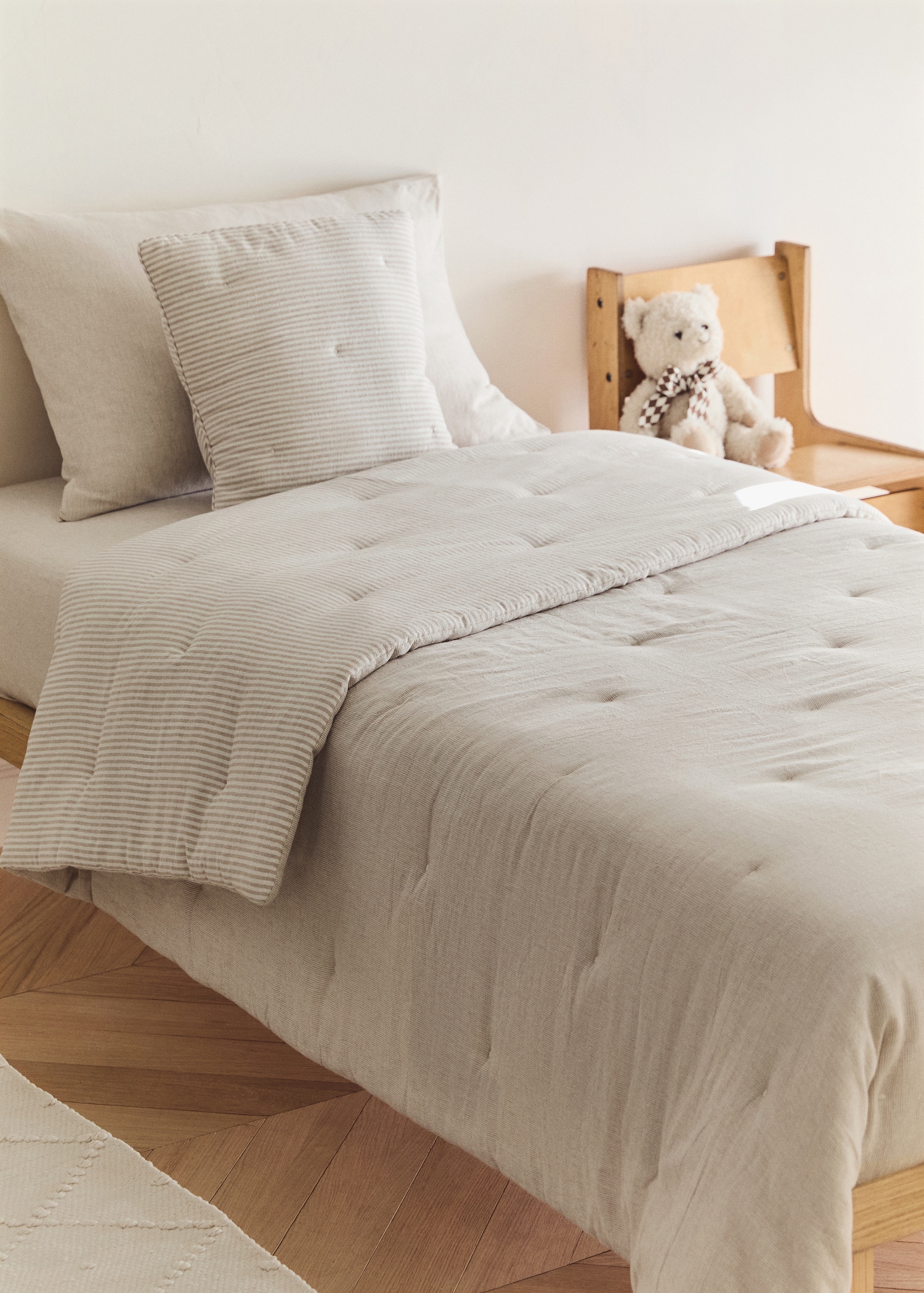 Randigt täcke för barn i bomull och linne för 90 cm säng - Allmän bild