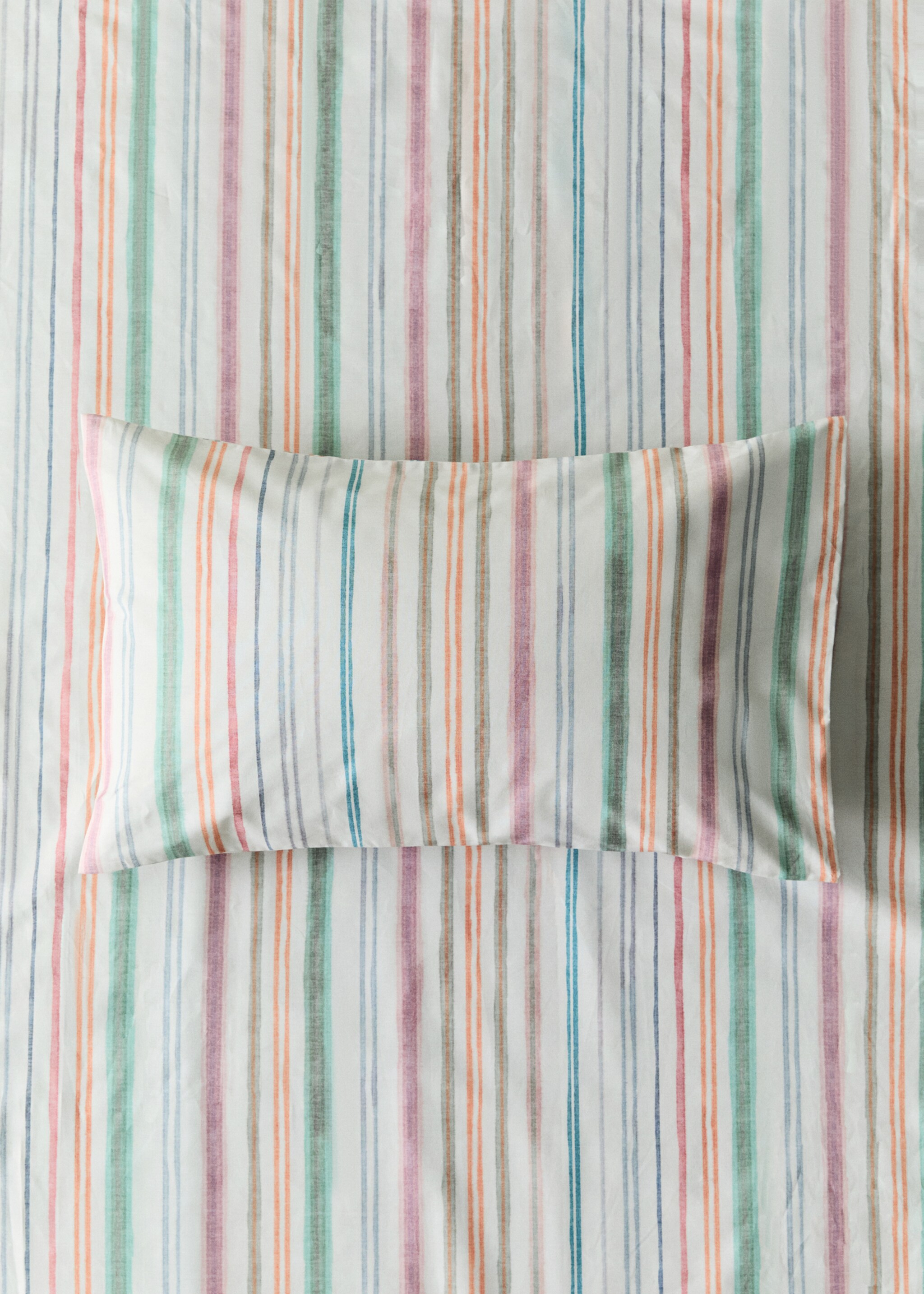 Cot bed pillowcase in multistripe cotton percale 30x50 cm - General plane, Green. Ref: 27044068-00.