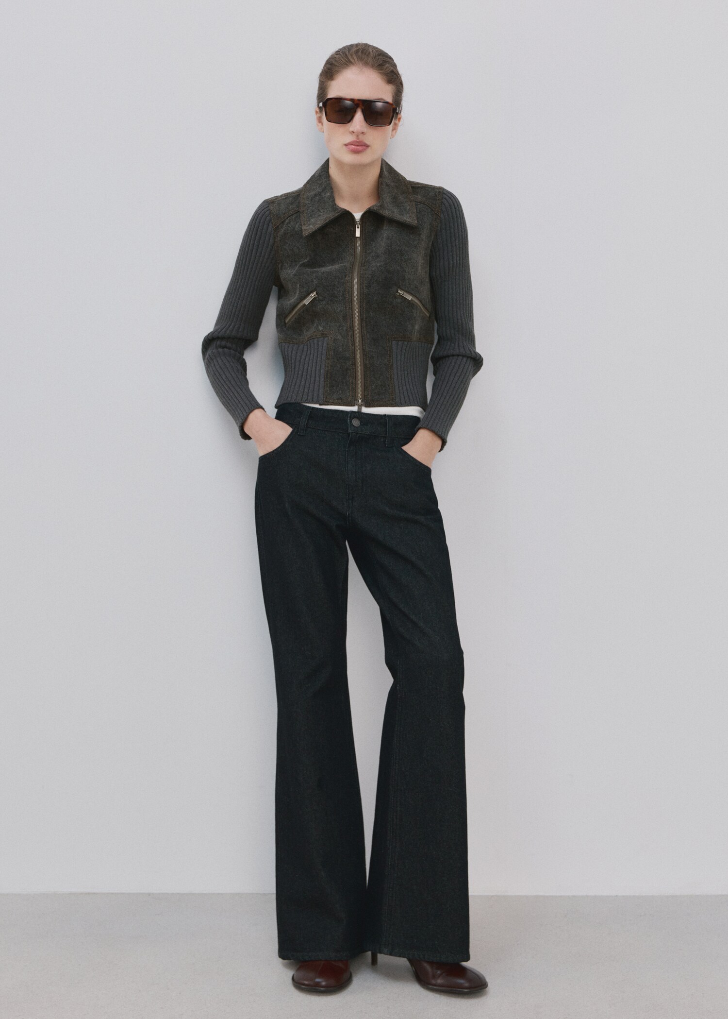 Chaqueta punto entallada cremallera - Pla general