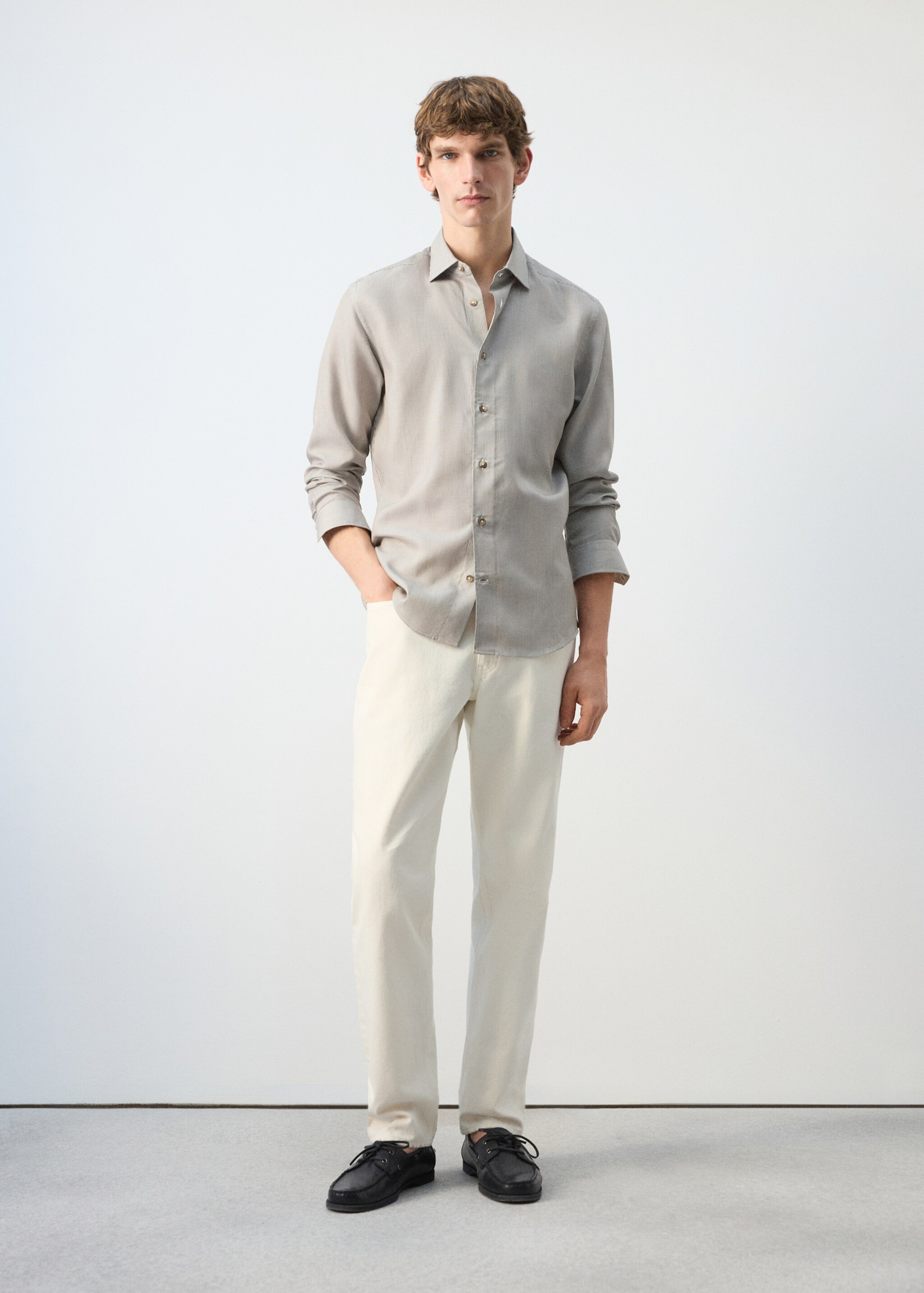 Chemise regular fit Lyocell rayures - Plan général, Olive. Ref: 27044425-00.