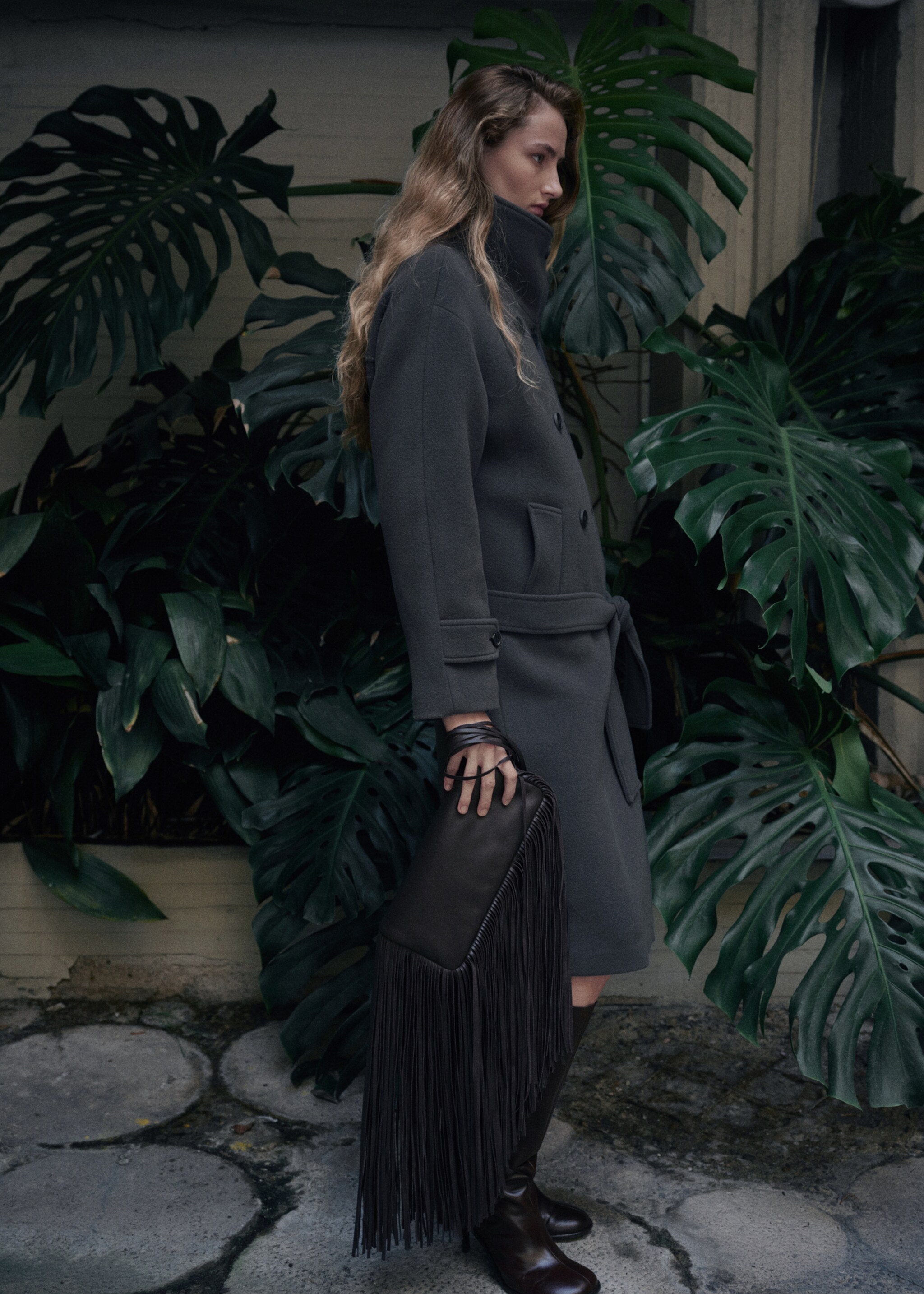 Woollen coat with belt - General plane, Grey. Ref: 27044438-00.