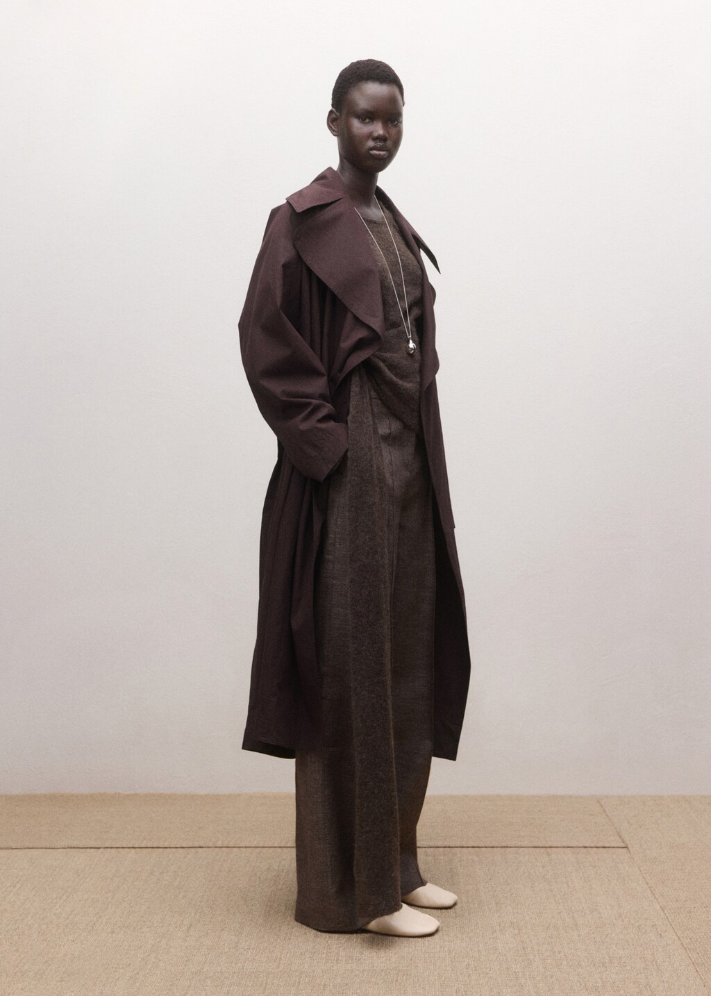 Cotton trench with maxi lapels and belt