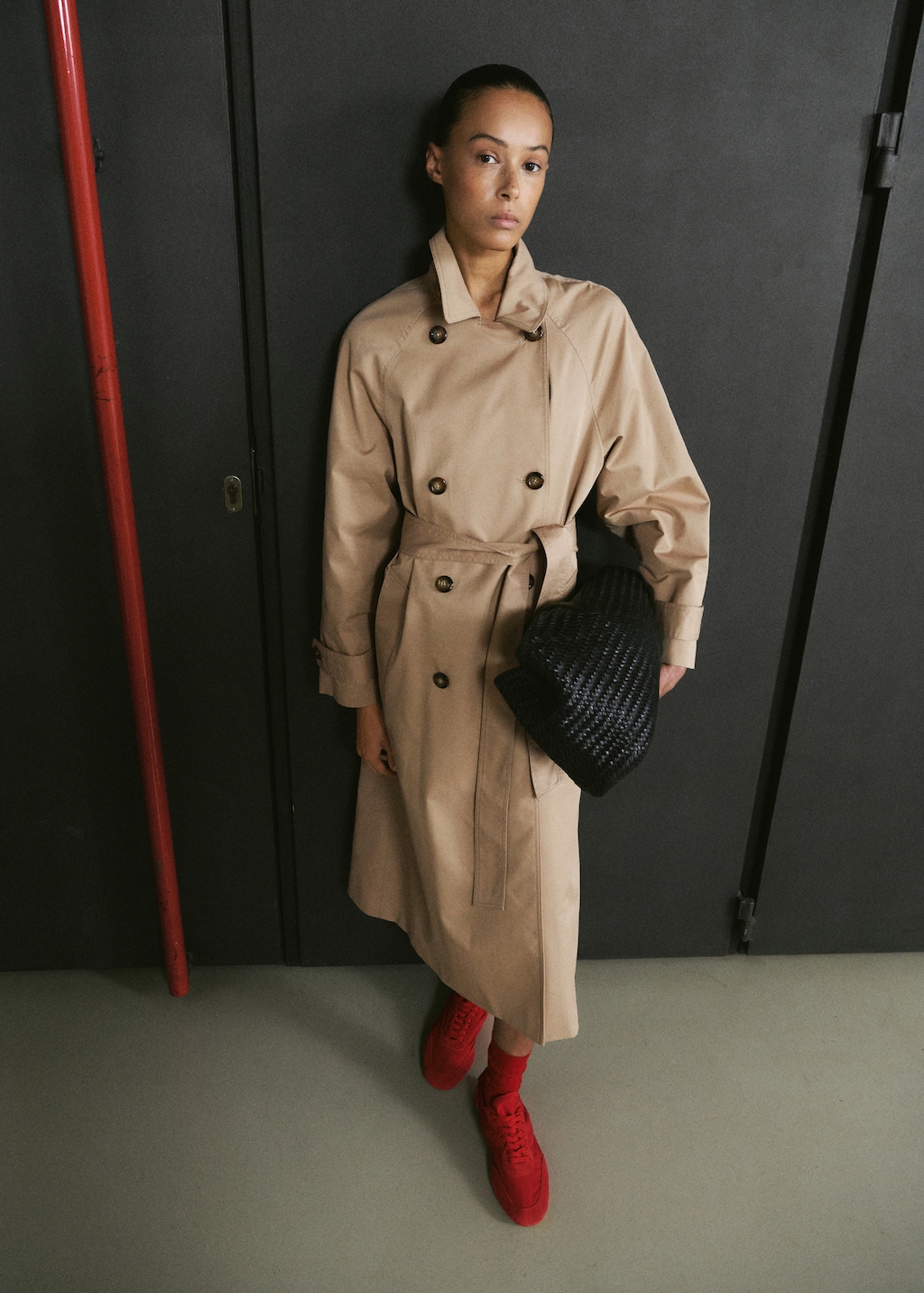 Long double-breasted trench coat