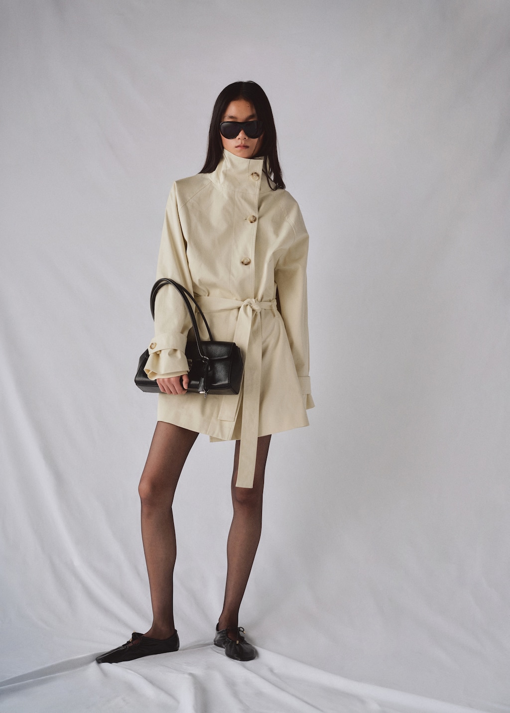 Mango Funnel neck trench with belt