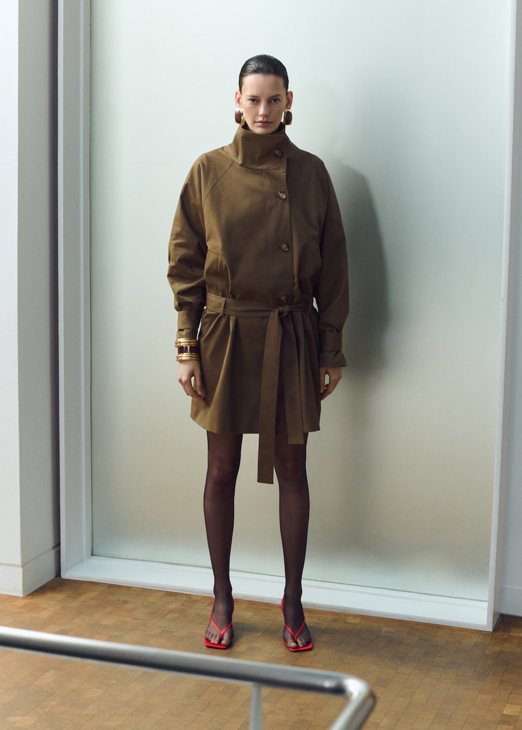 Mango Funnel neck trench with belt