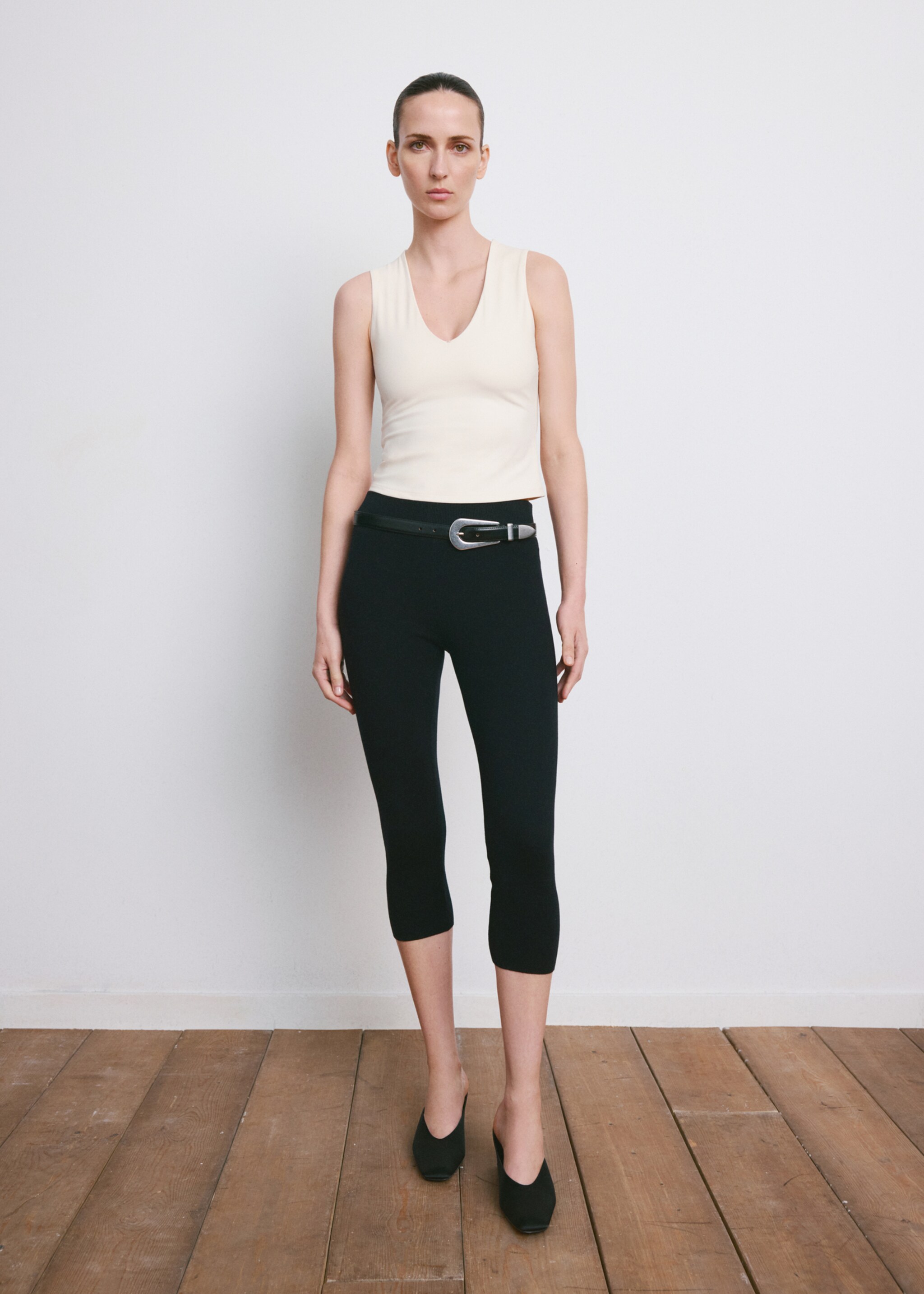 Fitted V-neck top - General plane, Ecru. Ref: 27045828-00.