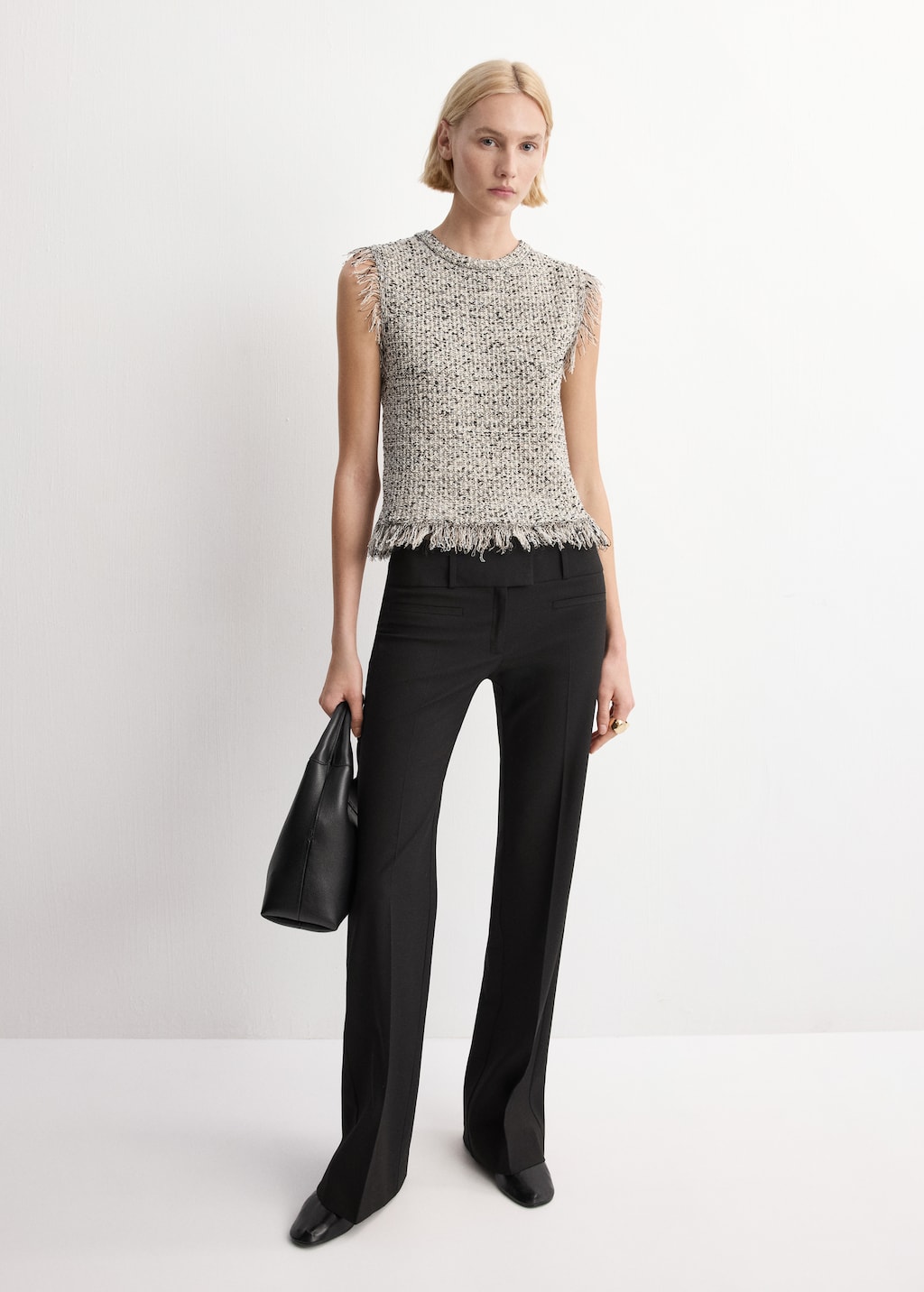 Mango Tweed top with fringe trim