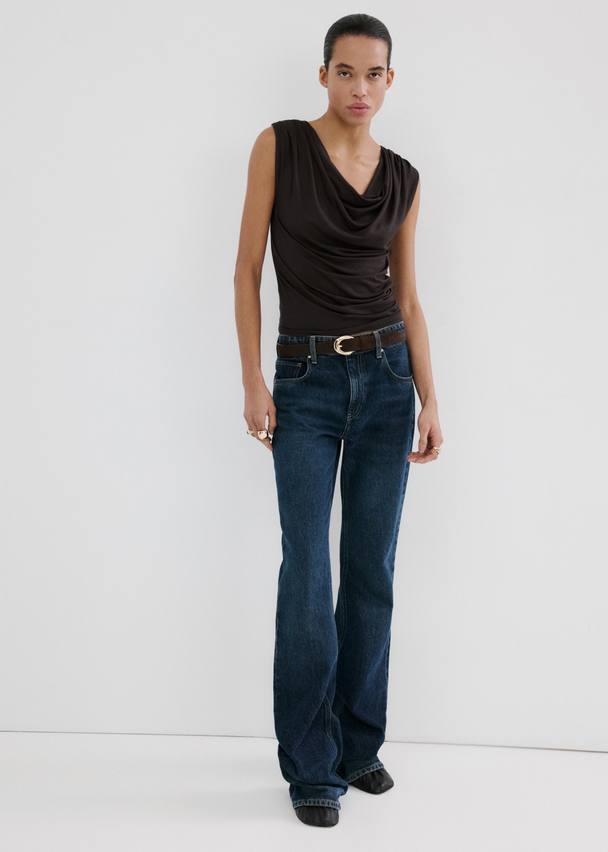 Draped fitted t-shirt - General plane, Brown. Ref: 27045843-00.