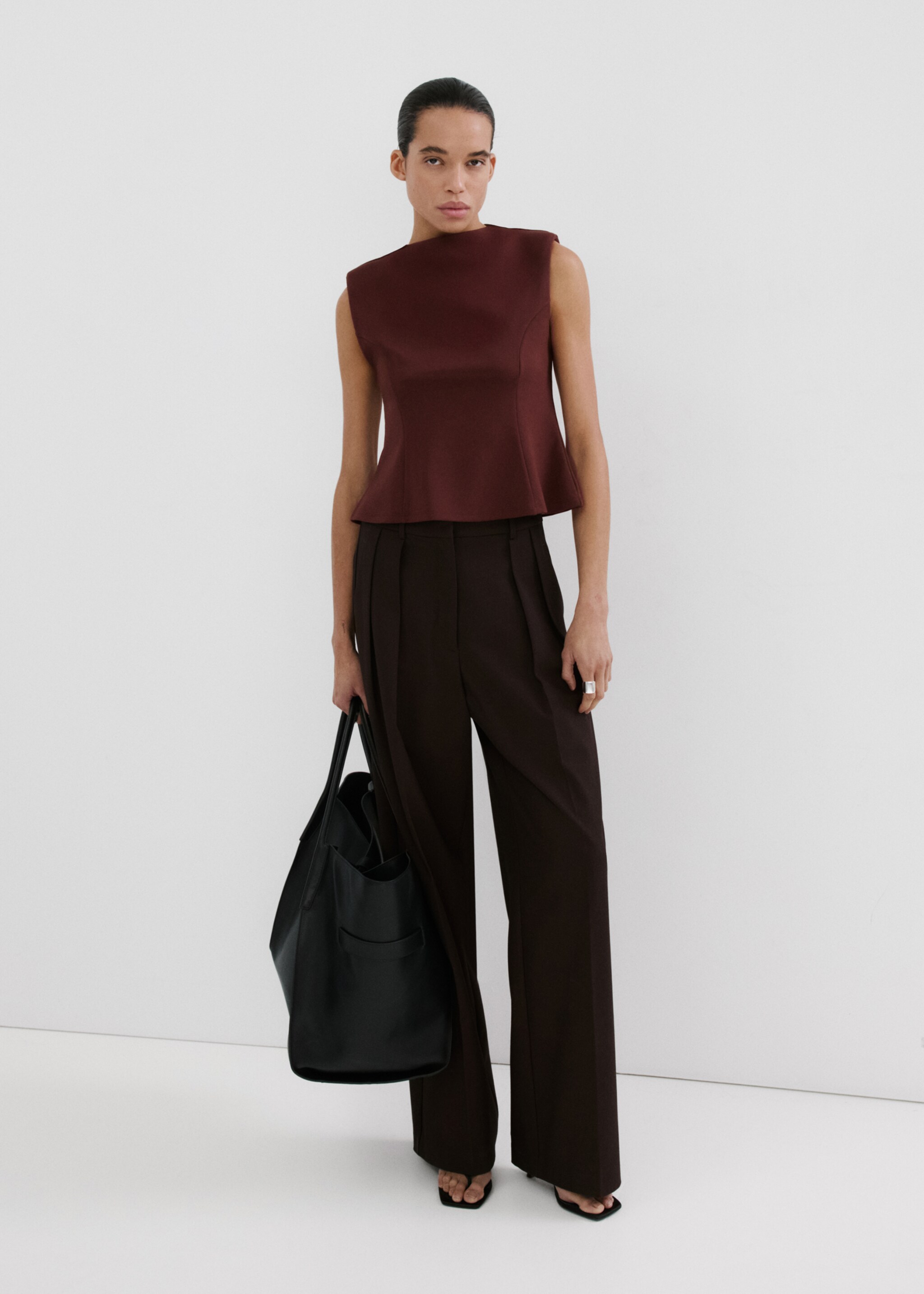 Peplum shoulder pad T-shirt - General plane, Burgundy. Ref: 27045844-00.