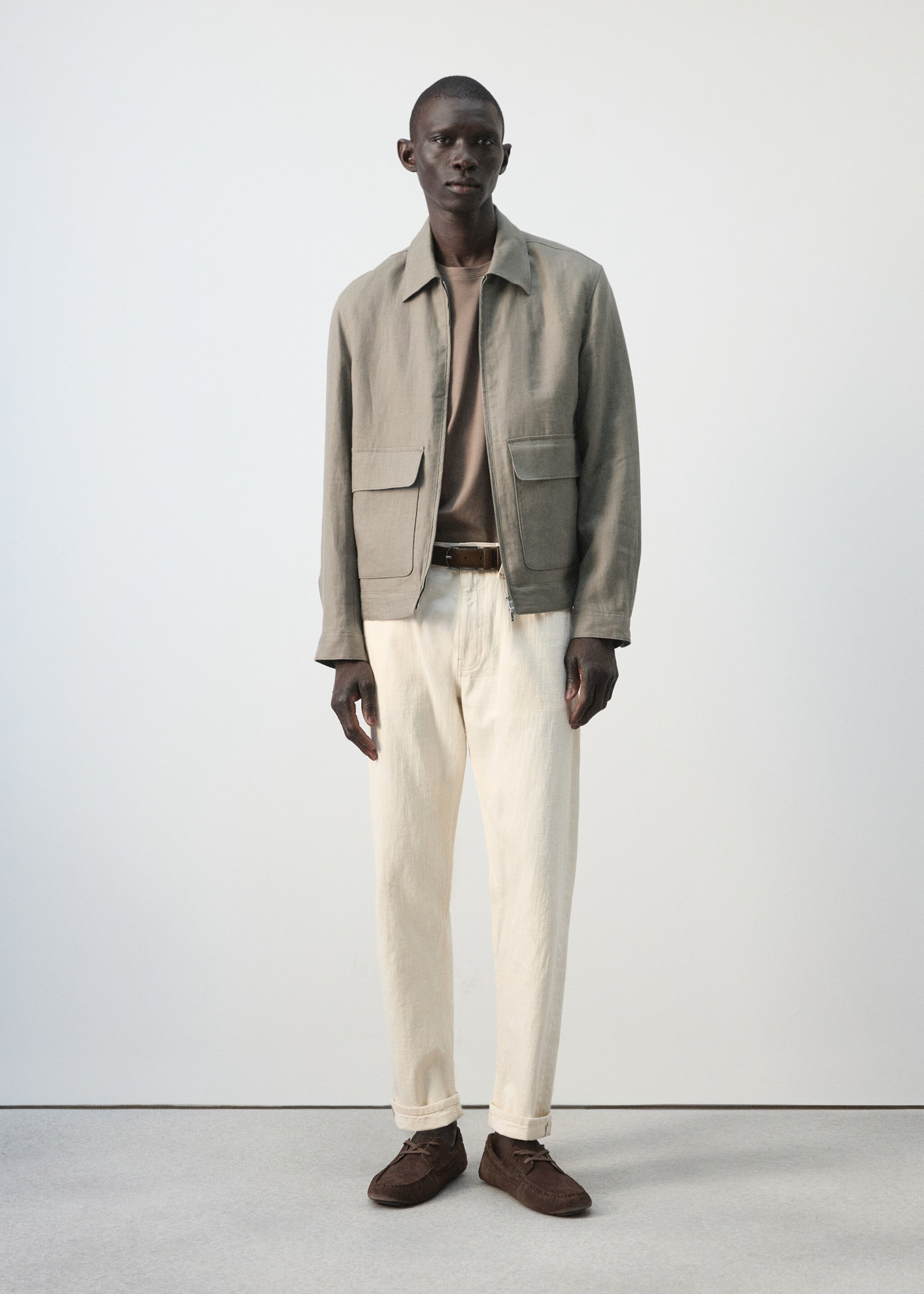 Chaqueta 100% lino bolsillos - Plano general, Marrón medio. Ref: 27045930-00.