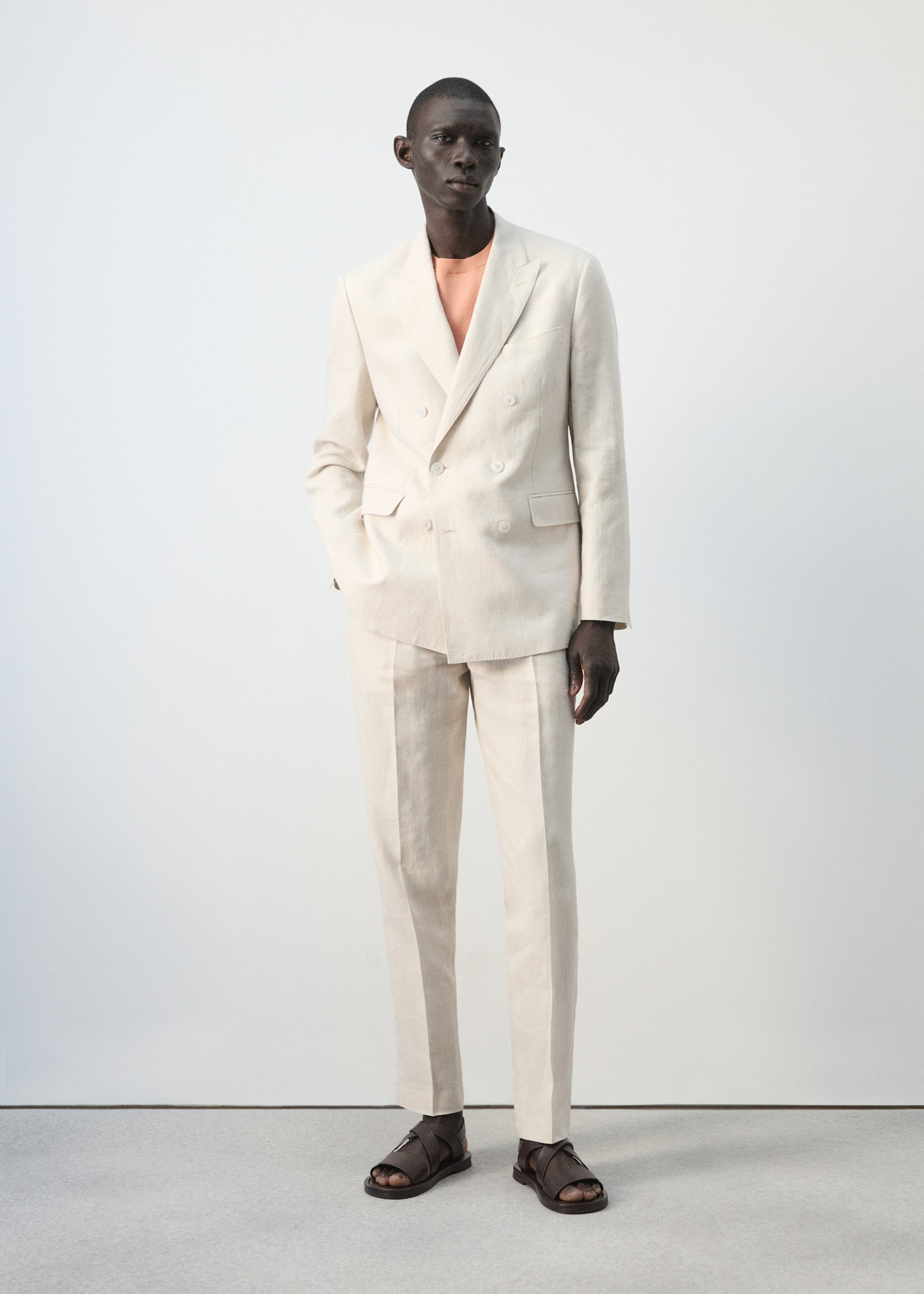 Americana traje Amalfi cruzada 100% lino slim fit - Plano general, Crudo. Ref: 27045931-00.