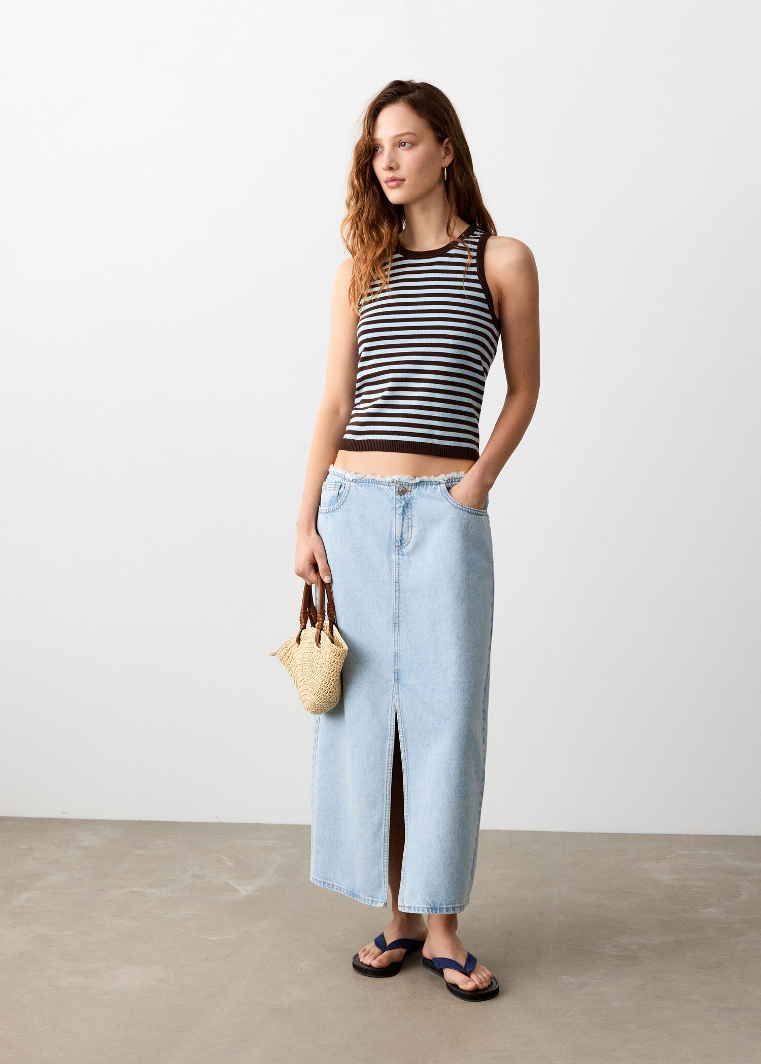 Frayed hem midi denim skirt - General plane