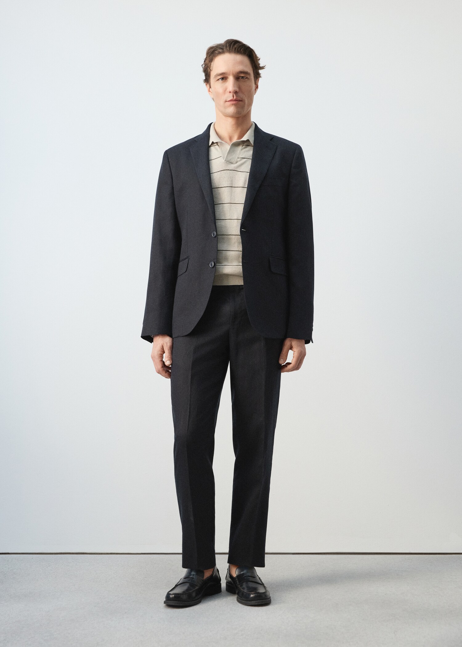 بولو جيرسي مزيج كتان مخطط - رؤية عامة