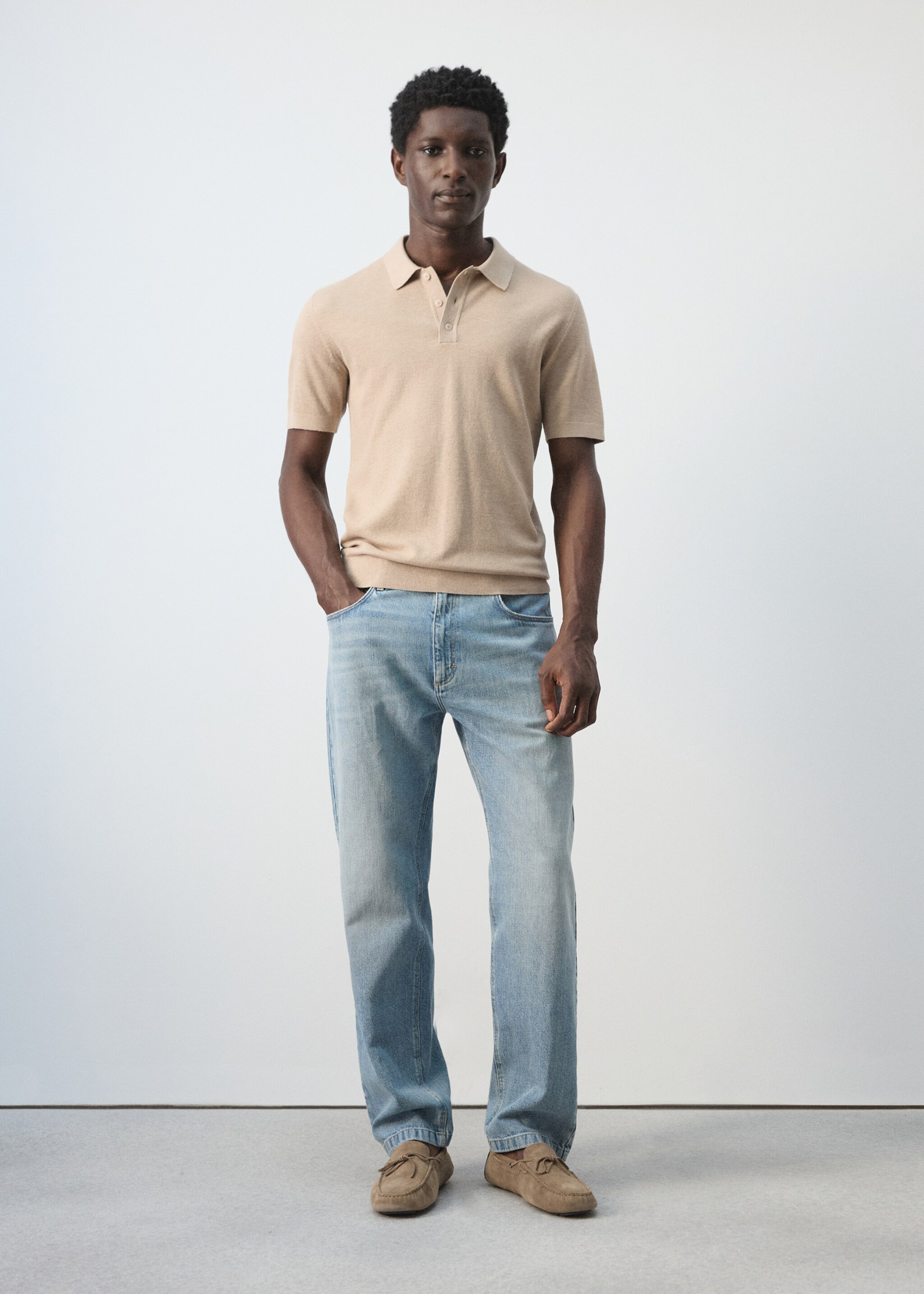 Fine knit polo shirt with microstructure - General plane, Beige. Ref: 27045944-00.