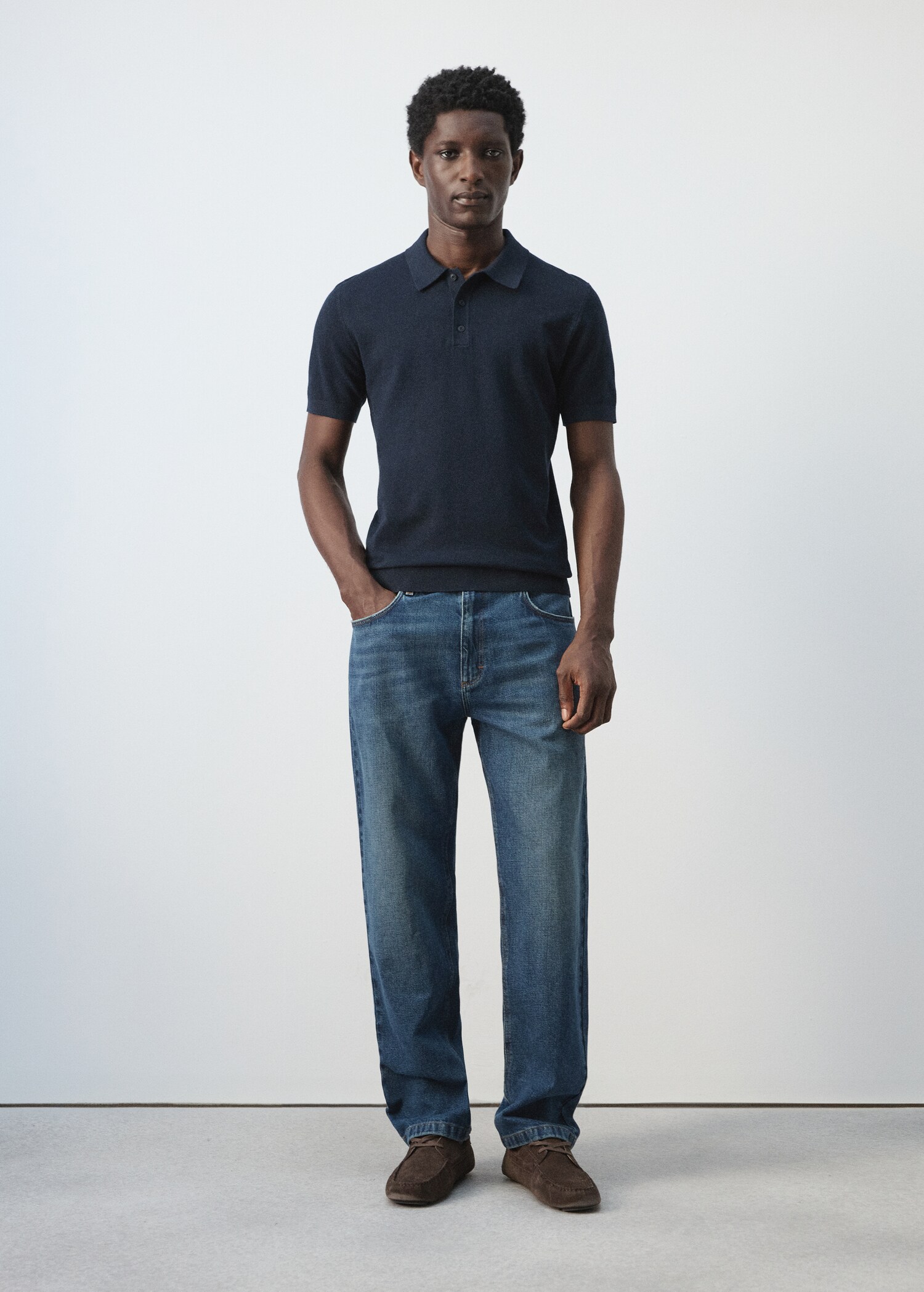 Fine knit polo shirt with microstructure - General plane