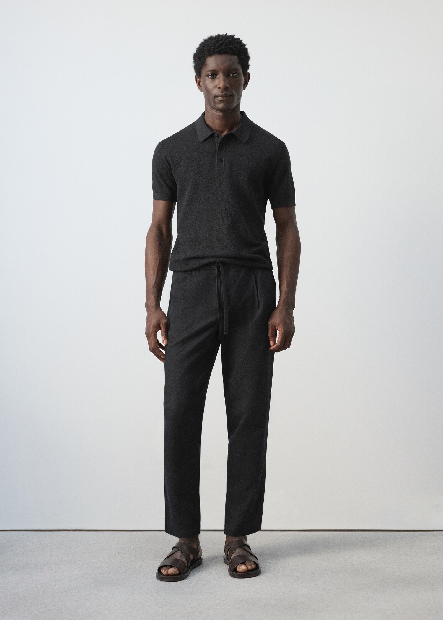 Fine knit polo shirt with microstructure - General plane