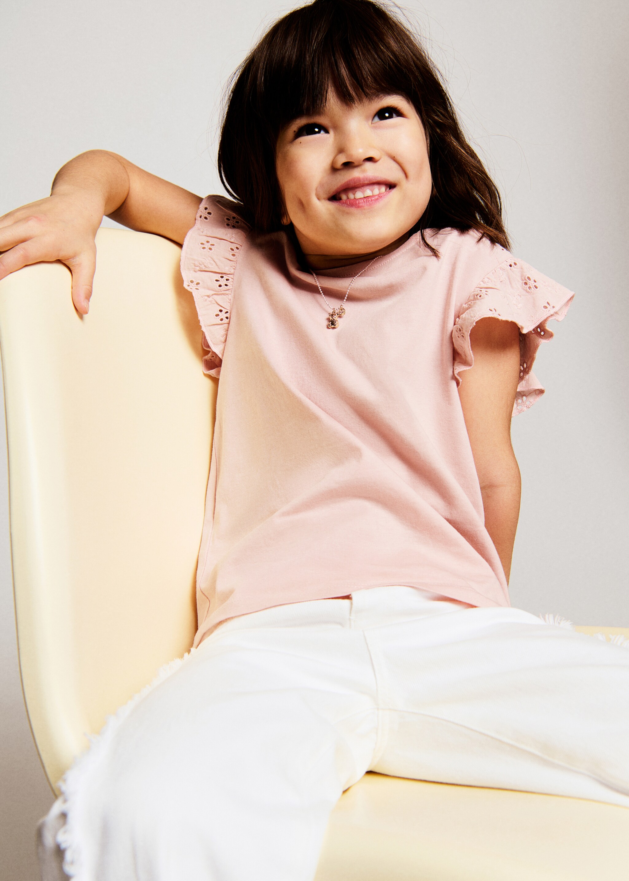 T-shirt met ruches en geborduurde accenten - Overzichtstekening, Roze. Ref: 27046339-00.