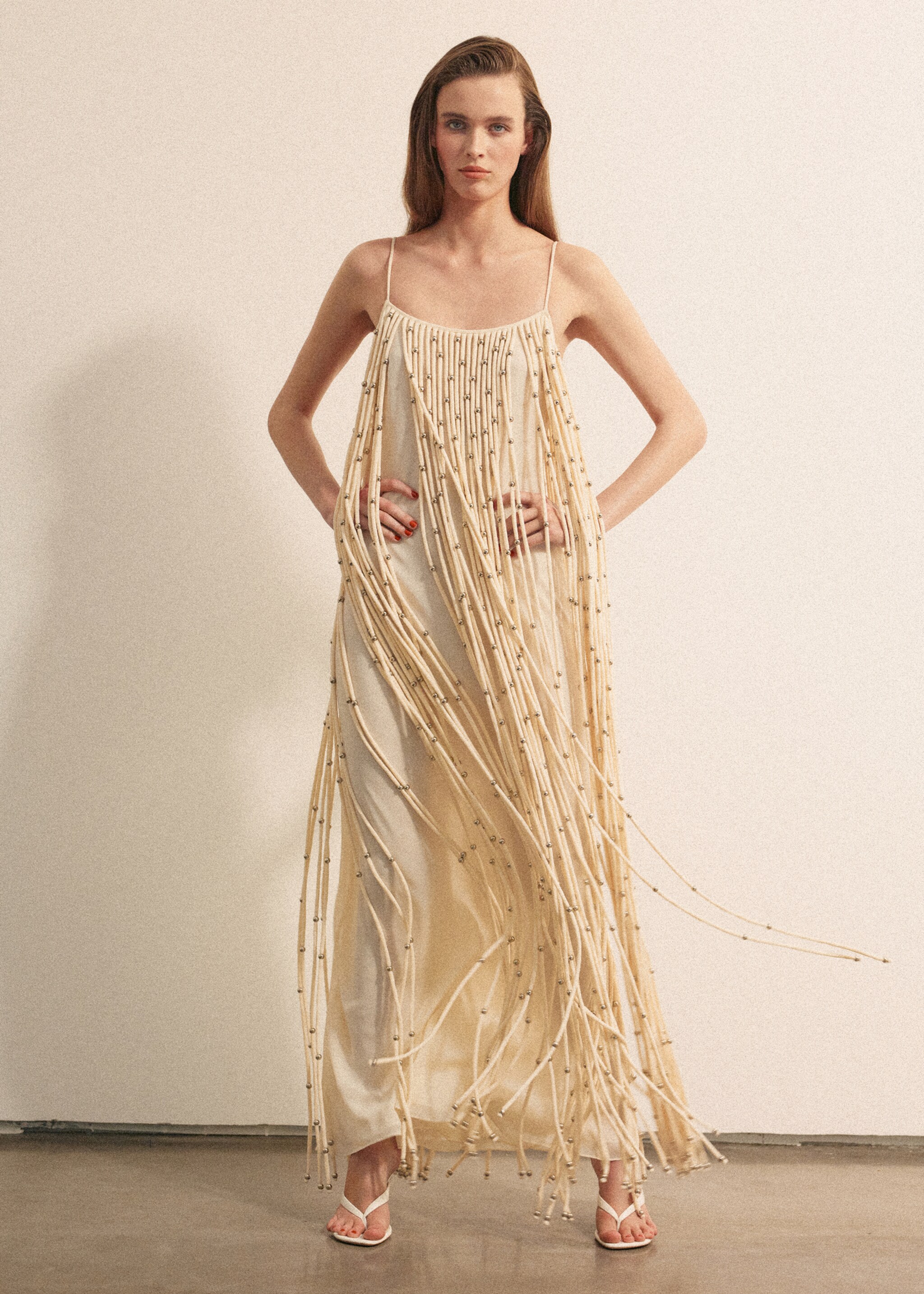 Long dress with sphere tassels - General plane, Off White. Ref: 27046340-00.