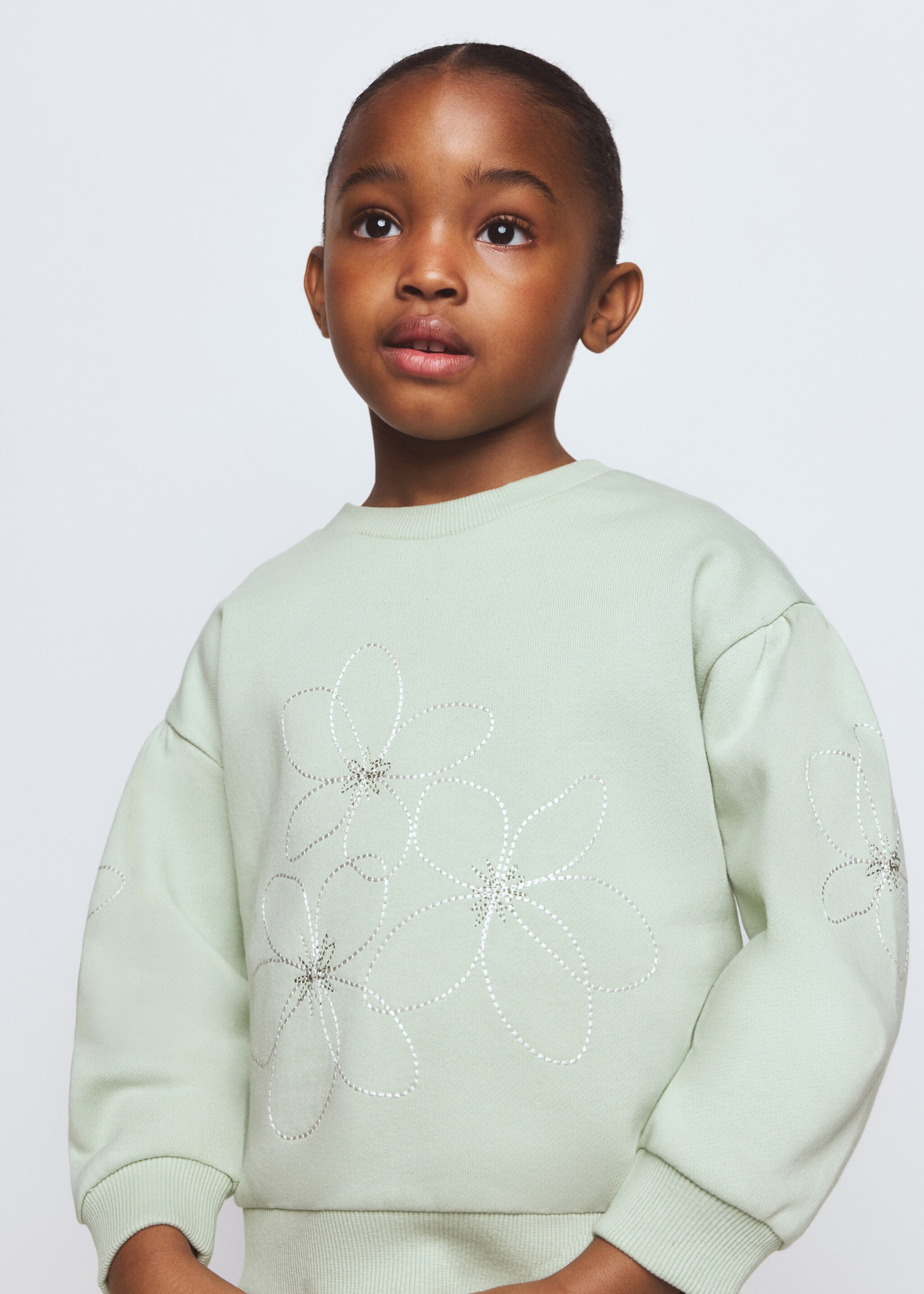 Cotton sweatshirt with embroidered flowers - General plane, Aqua Green. Ref: 27046354-00.